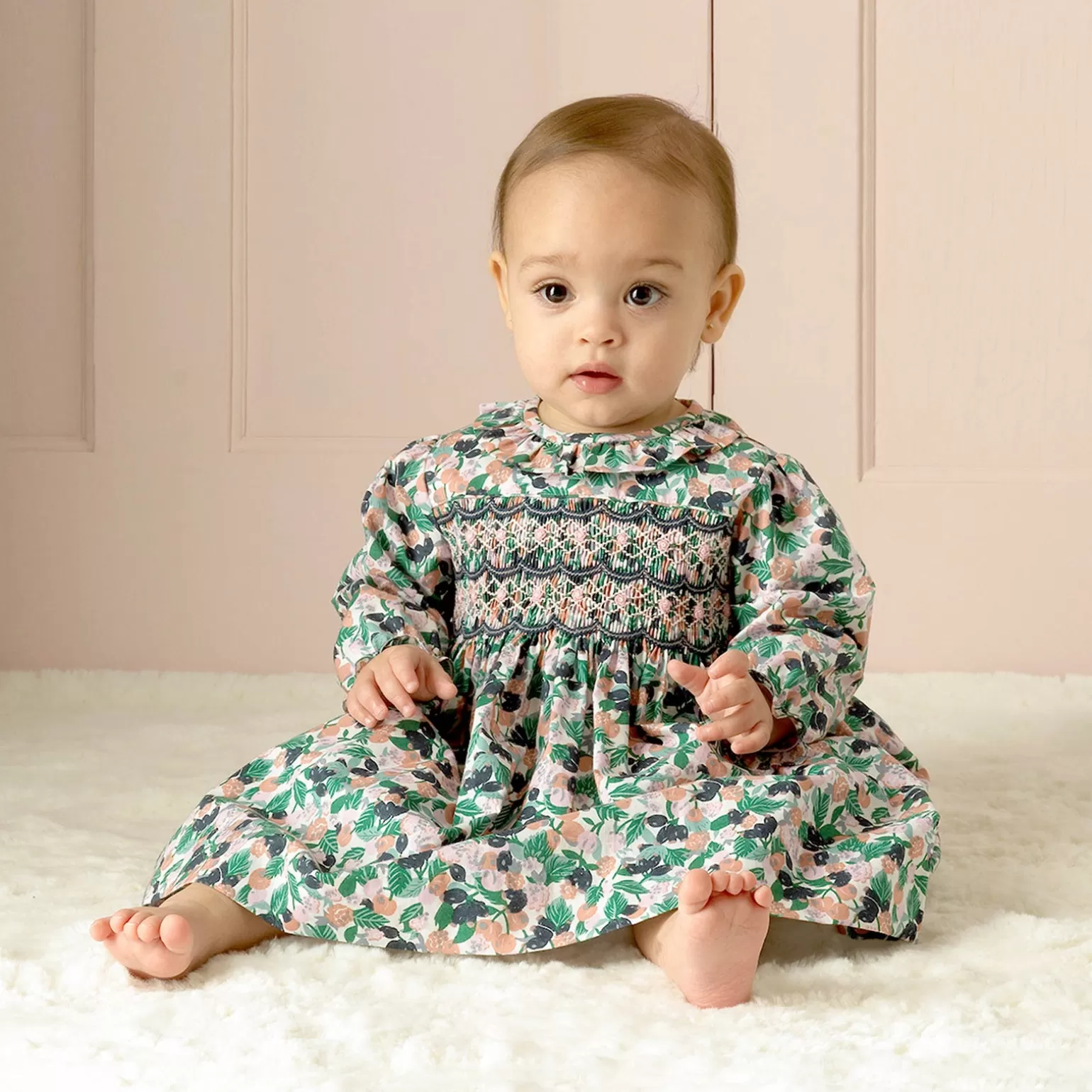 Rachel Riley Berry Floral Smocked Dress & Bloomers | Baby Girl Dresses