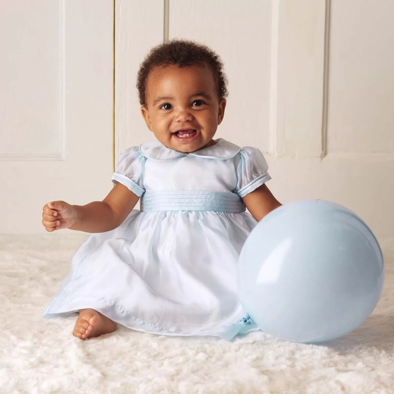 Rachel Riley Blue Organza Pintuck Dress | Baby Girl Dresses