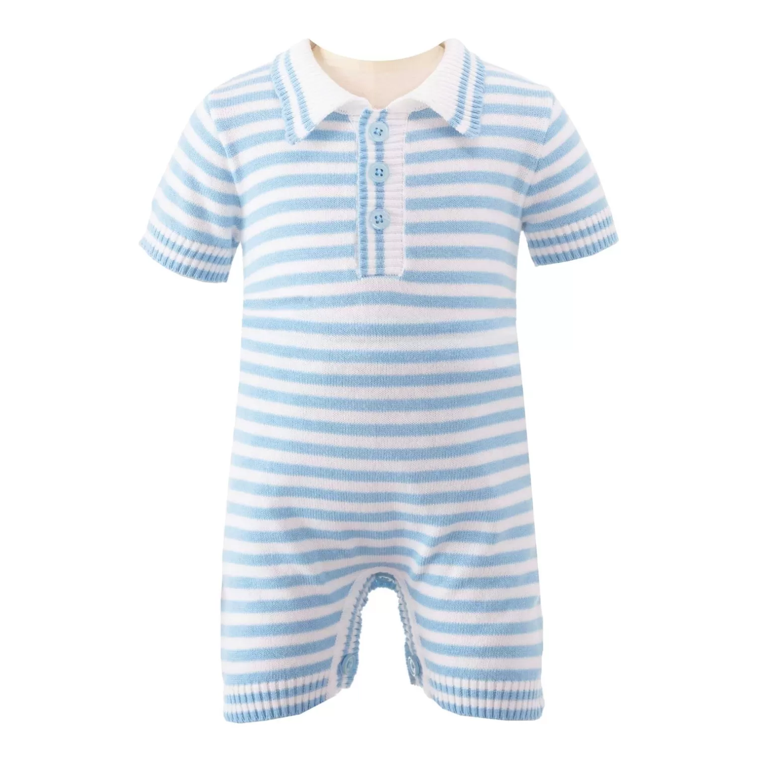 Rachel Riley Blue Striped Knitted Babysuit | Baby Boy Babygros & Babysuits