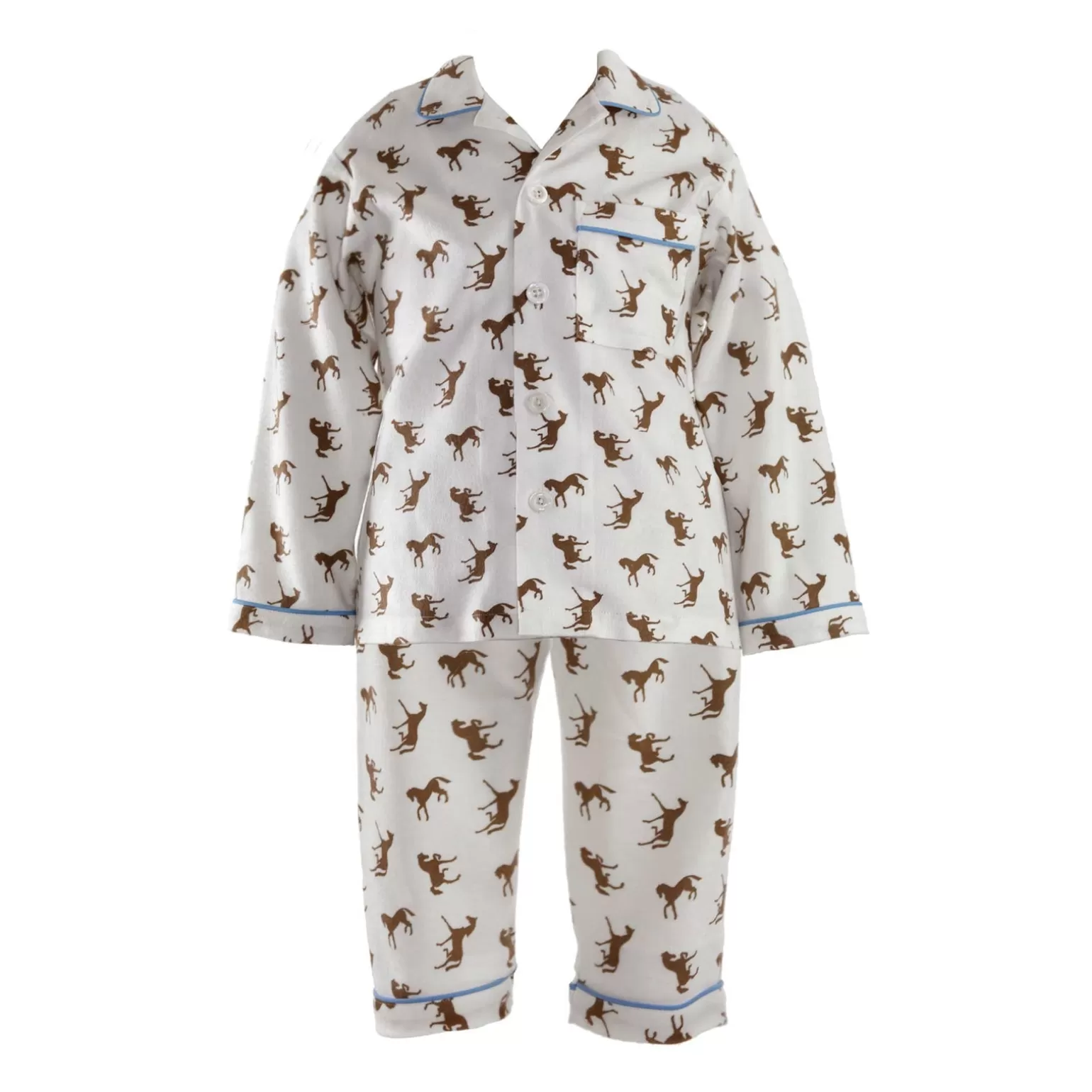 Rachel Riley Blue Trim Horse Print Flannel Pyjamas | Baby Boy Pyjamas