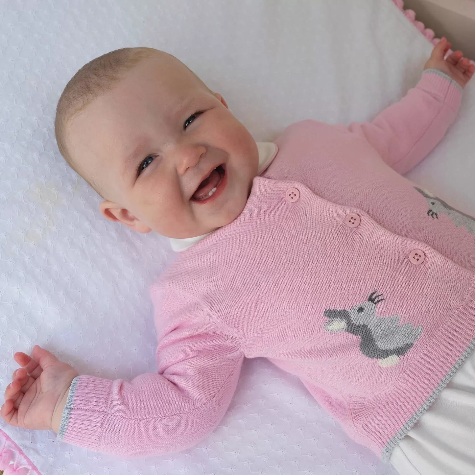 Rachel Riley Bunny Intarsia Cardigan | Baby Girl Knitwear
