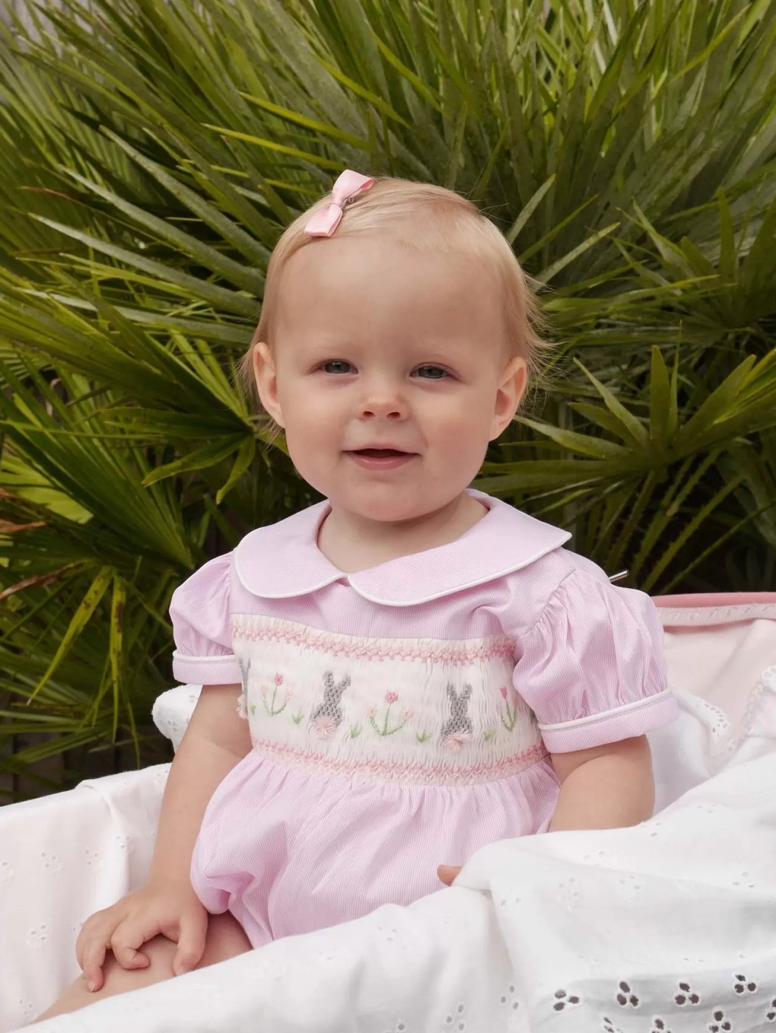 Rachel Riley Bunny Smocked Babysuit | Baby Girl Babygros & Babysuits