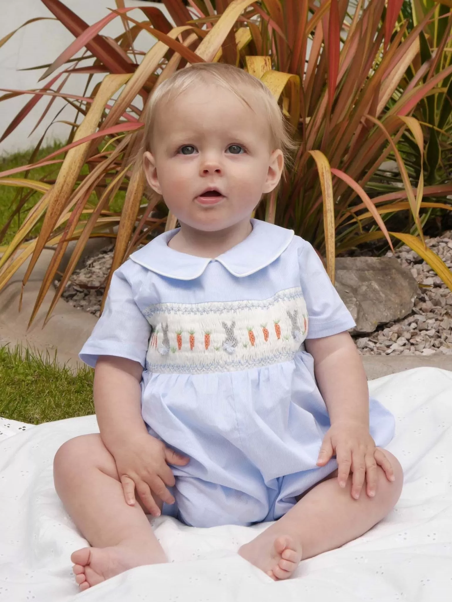 Rachel Riley Bunny Smocked Babysuit | Baby Boy Newborn