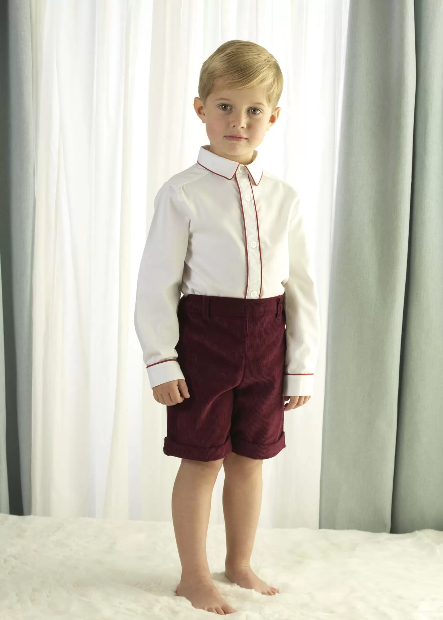 Rachel Riley Burgundy Pique Piped Shirt | Boy Shirts & Tops