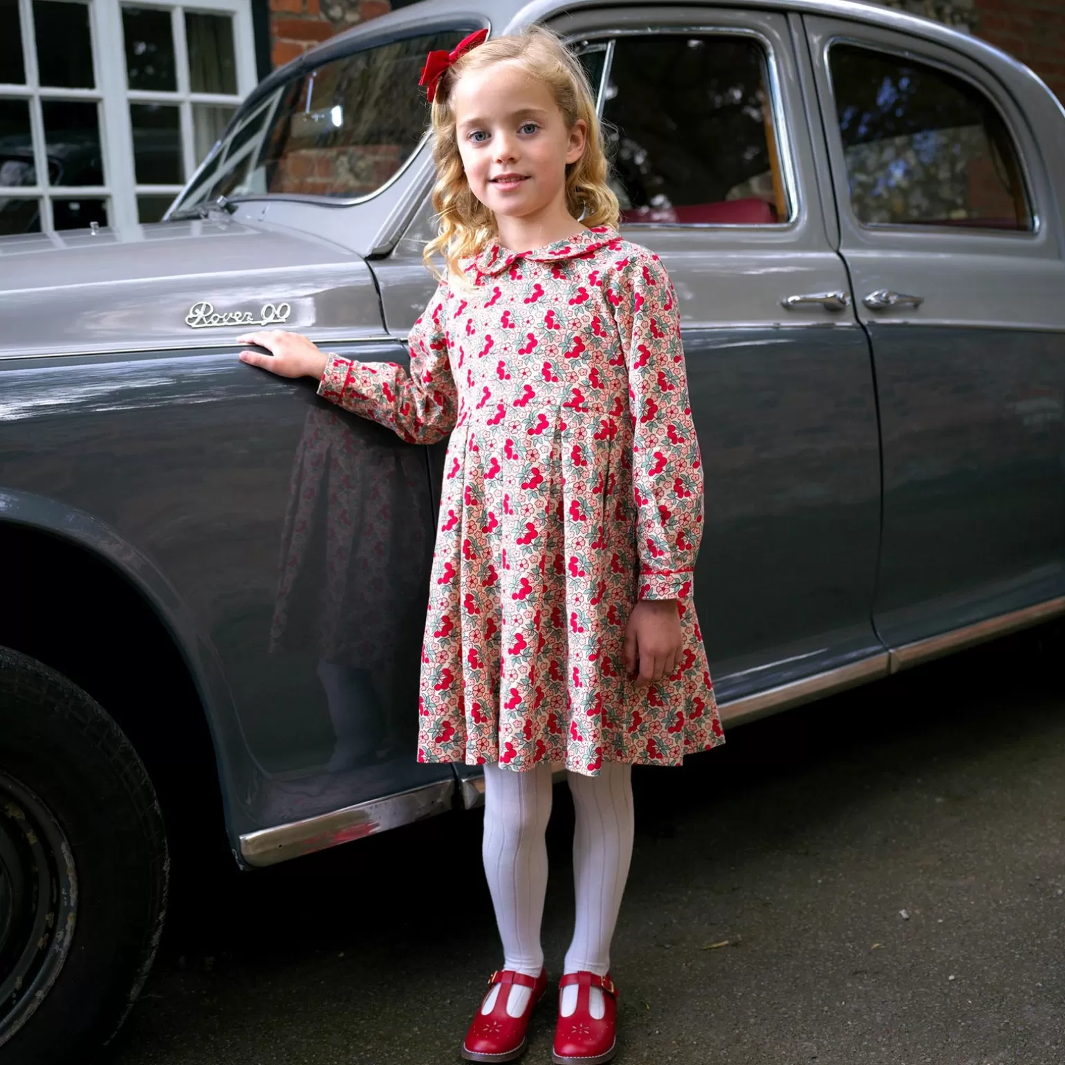 Rachel Riley Cherry Floral Pleated Dress | Girl Dresses