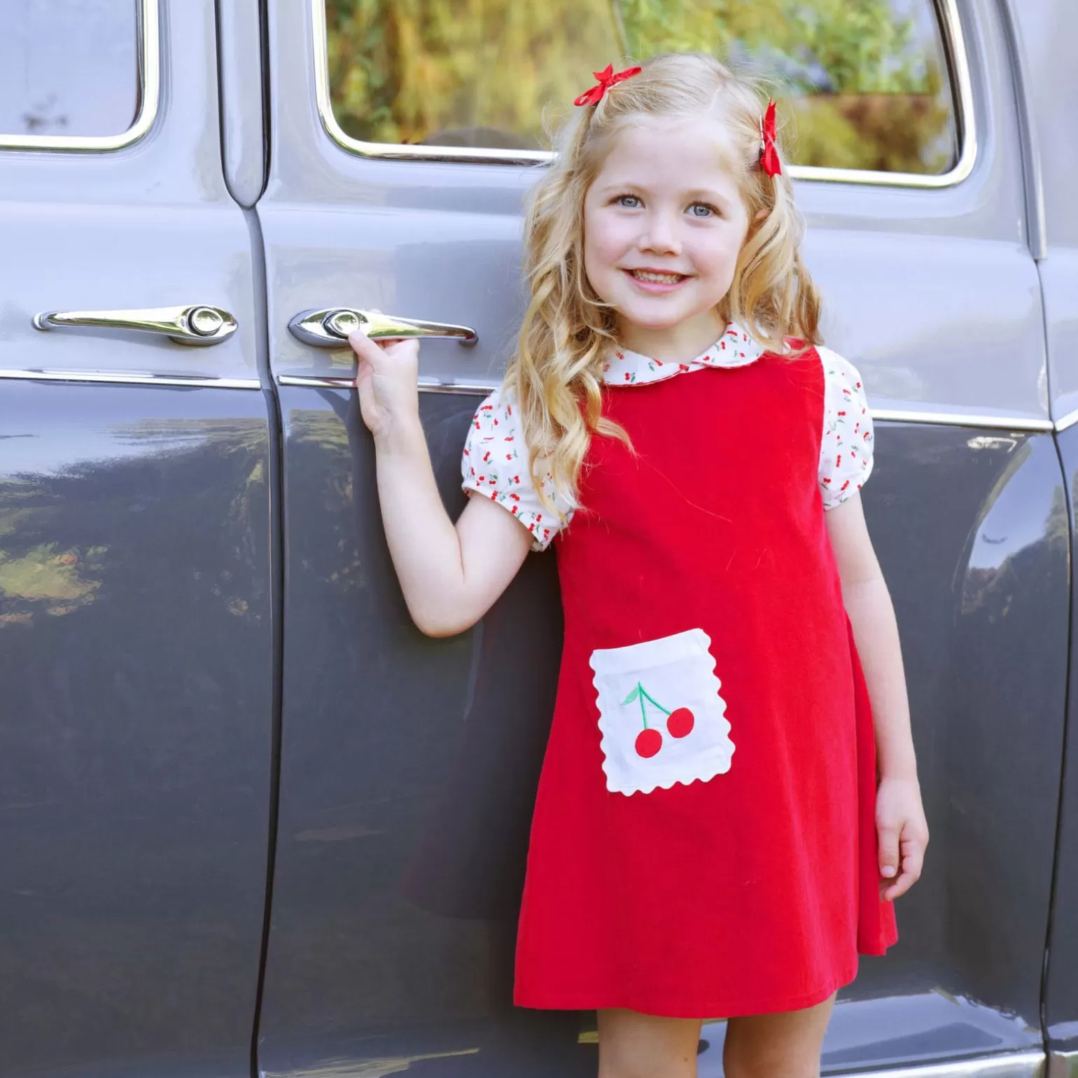 Rachel Riley Cherry Pocket Pinafore | Girl Dresses