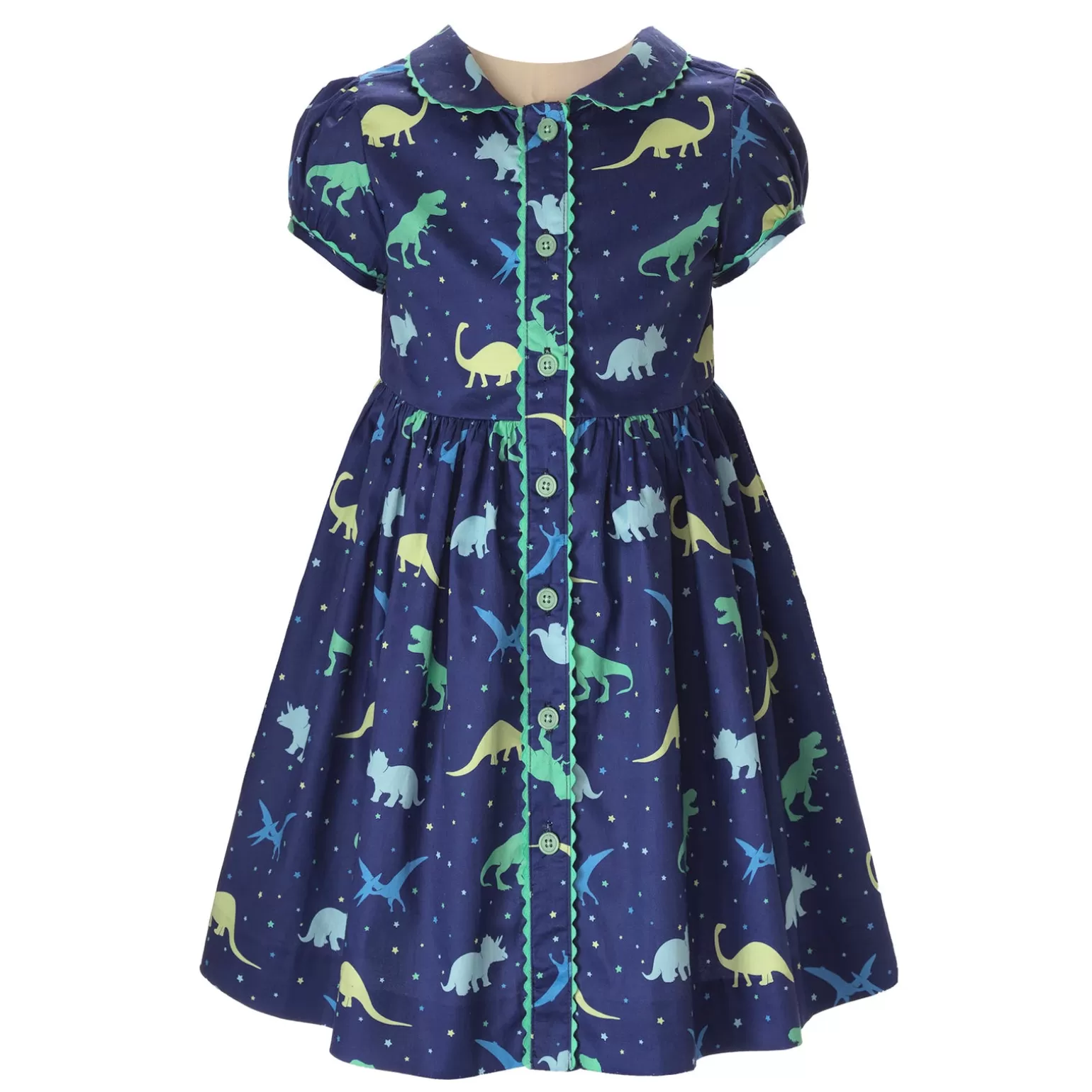 Rachel Riley Dinosaur Button-Front Dress | Girl Dresses