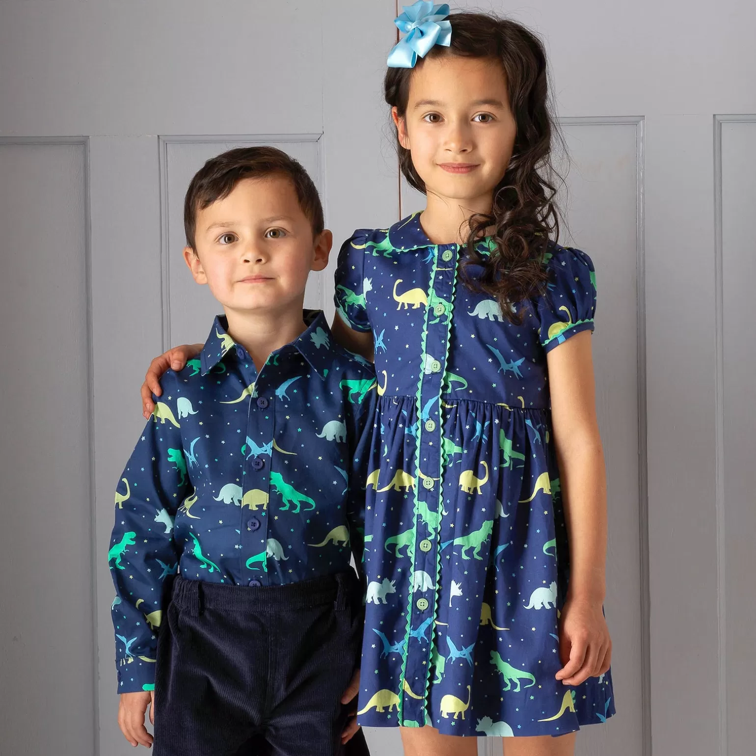 Rachel Riley Dinosaur Button-Front Dress | Girl Dresses