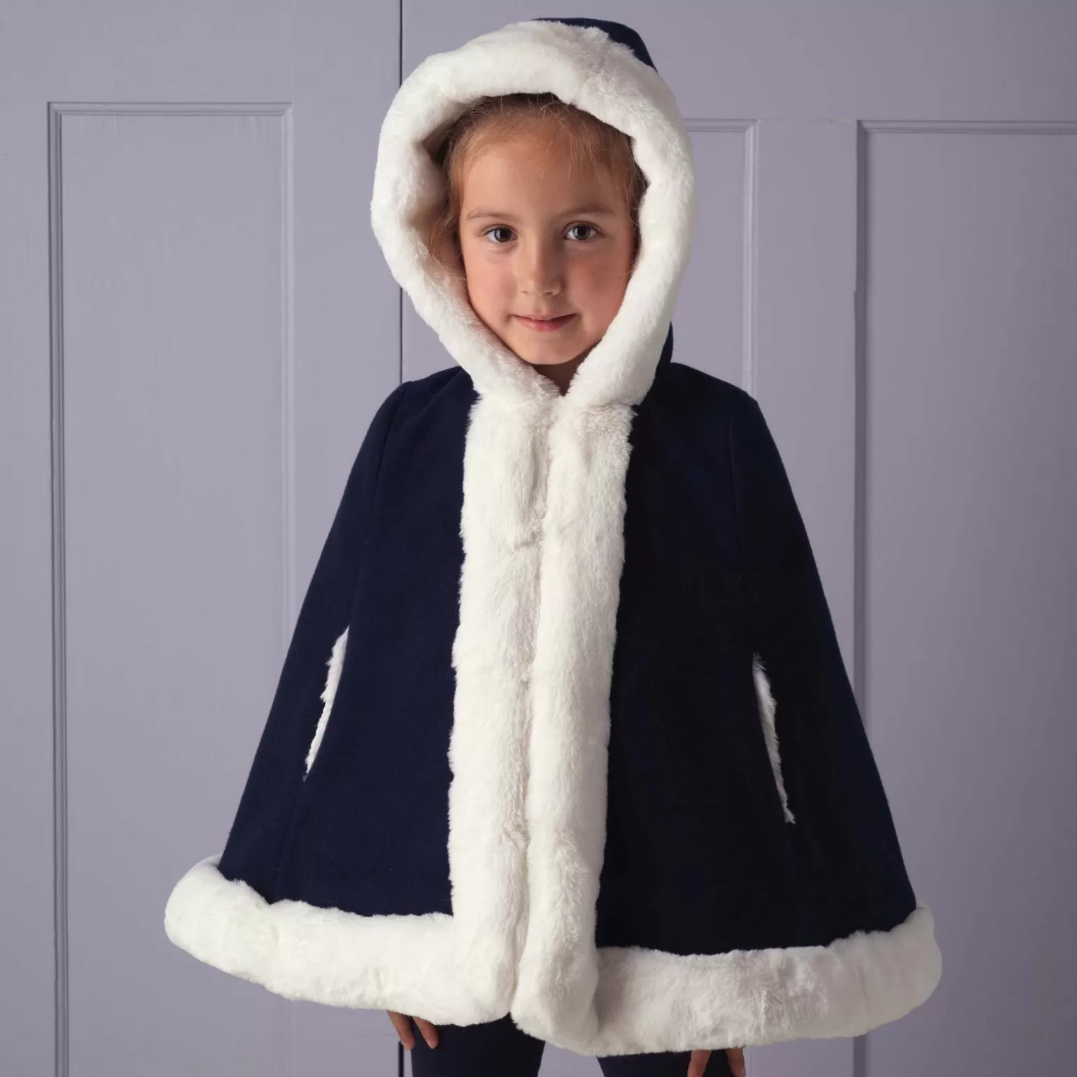 Rachel Riley Faux Fur Trim Cape | Girl Knitwear, Jackets & Coats