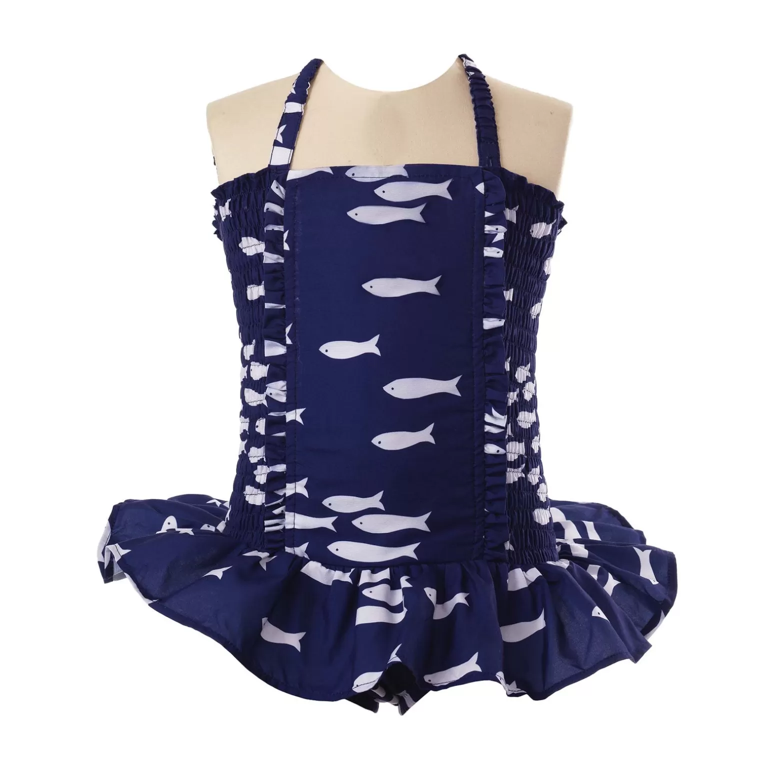 Rachel Riley Fish Print Ruched Swimsuit | Girl Swim