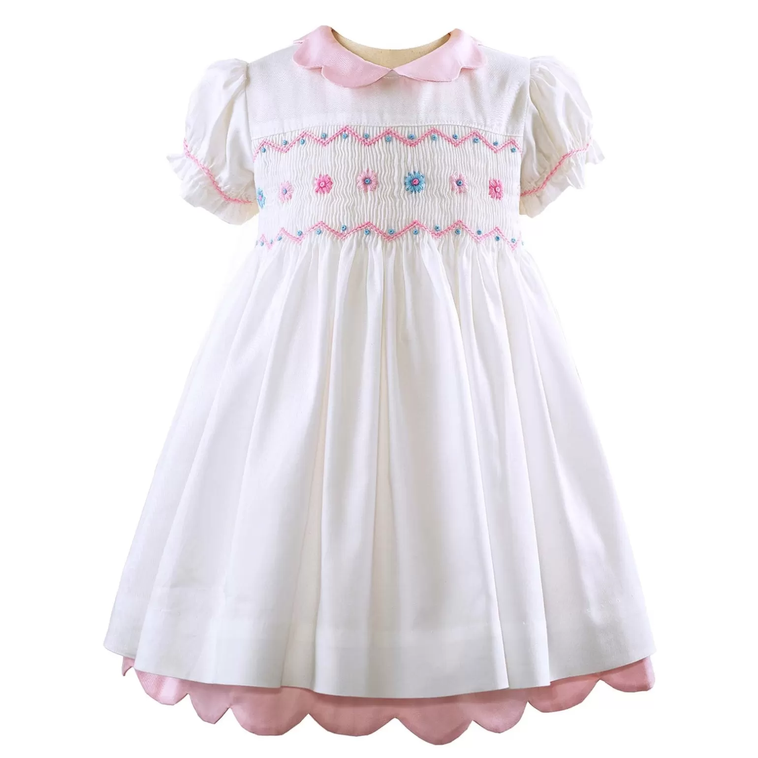 Rachel Riley Flower Scalloped Smocked Dress & Bloomers | Baby Girl Dresses