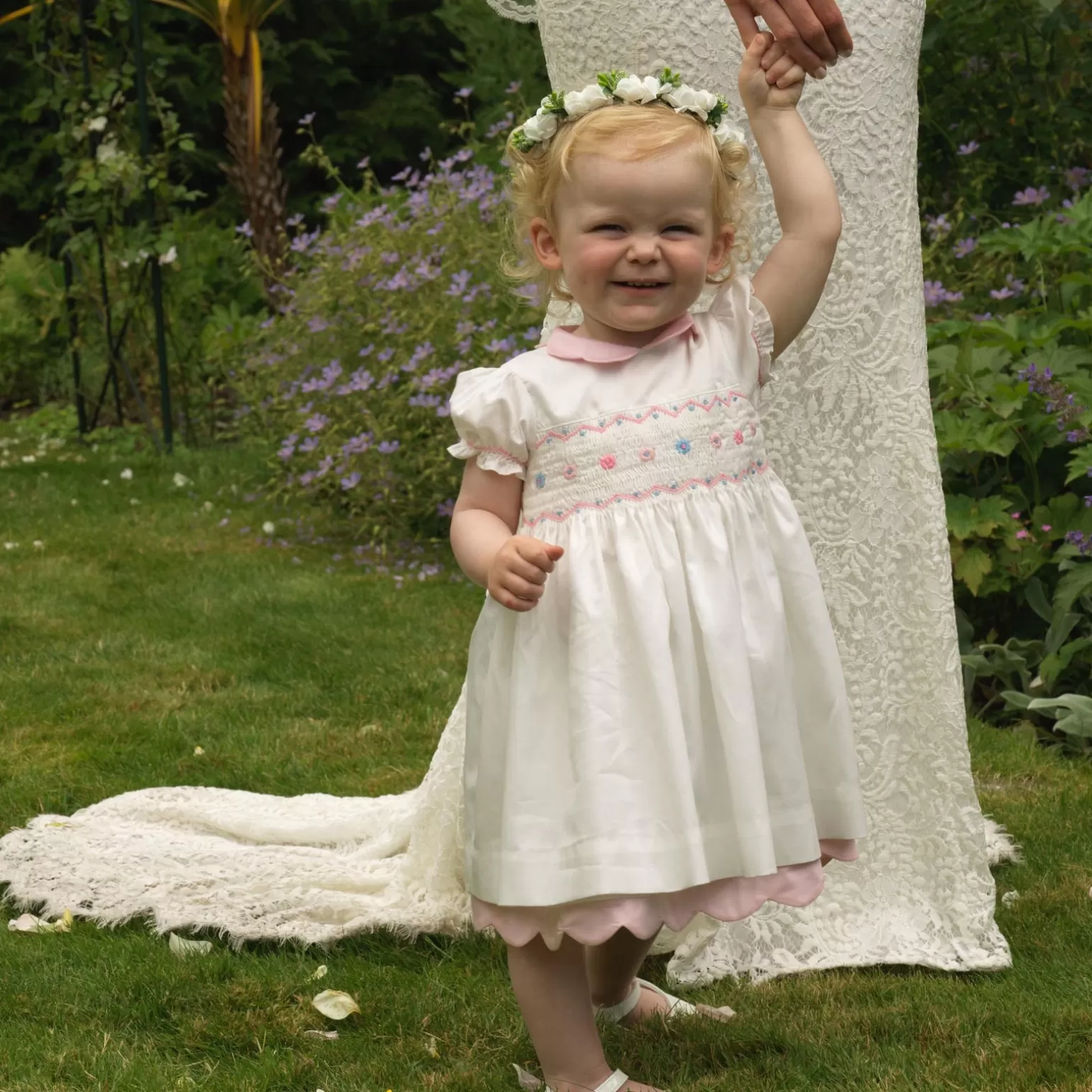 Rachel Riley Flower Scalloped Smocked Dress & Bloomers | Baby Girl Dresses