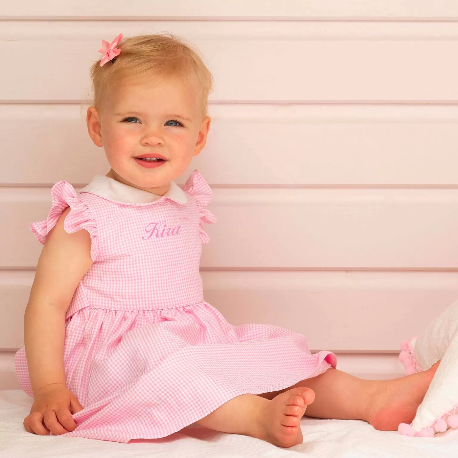 Rachel Riley Gingham Frill Sleeve Dress & Bloomers | Baby Girl Dresses