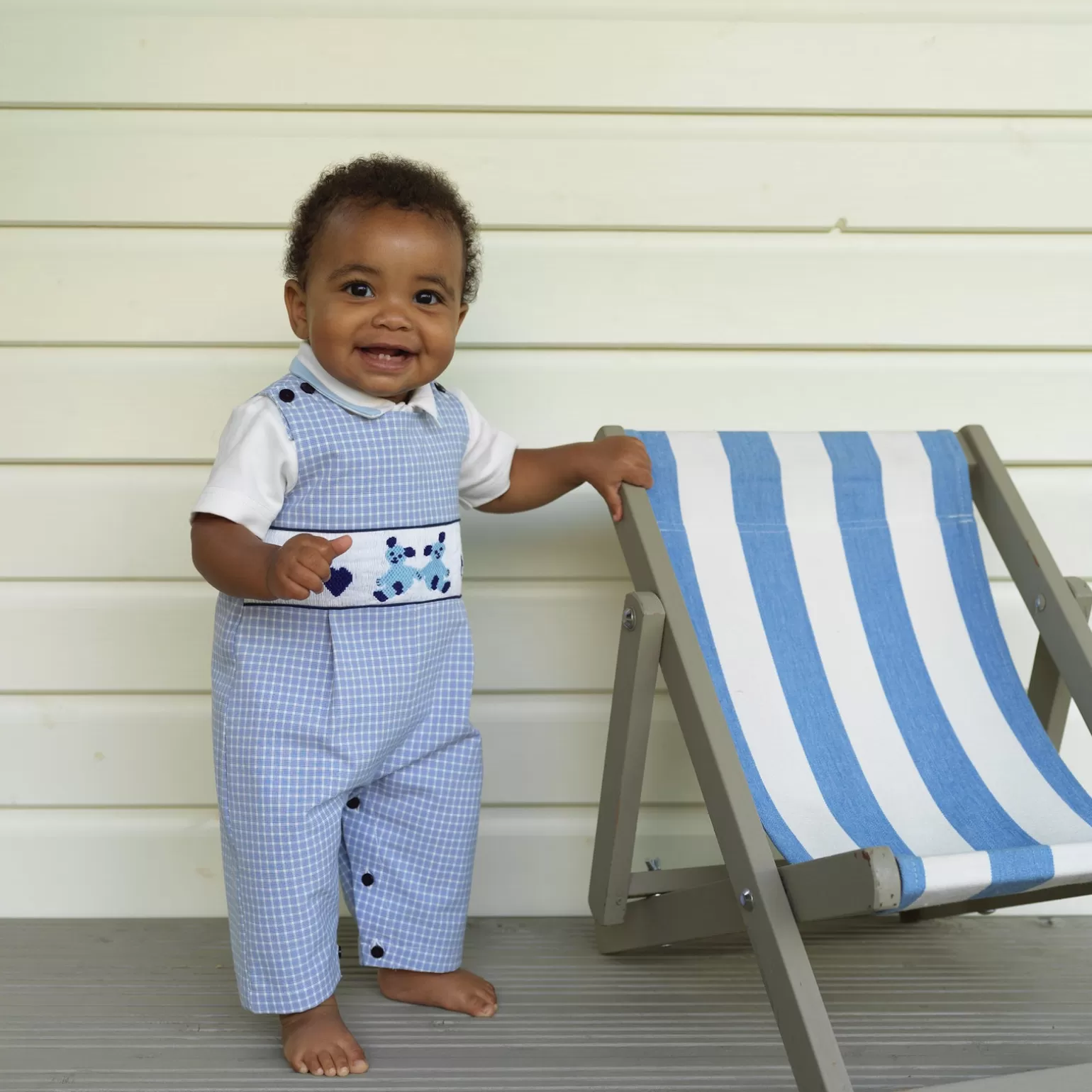 Rachel Riley Heart Teddy Smocked Dungarees | Baby Boy Dungarees