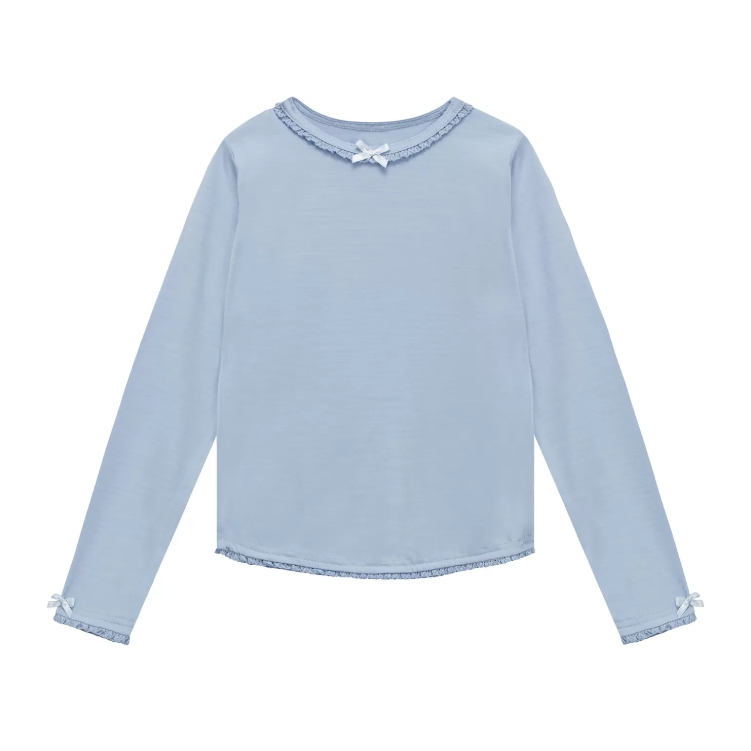 Rachel Riley Lace And Bows Long Sleeve Dusty Blue Top | Girl Sets