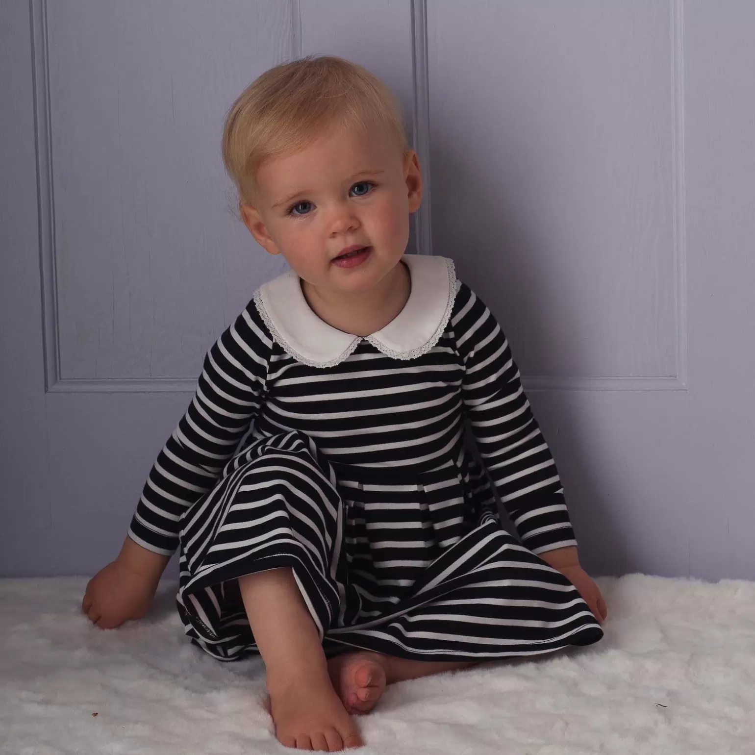 Rachel Riley Long Sleeve Breton Striped Jersey Dress | Baby Girl Dresses