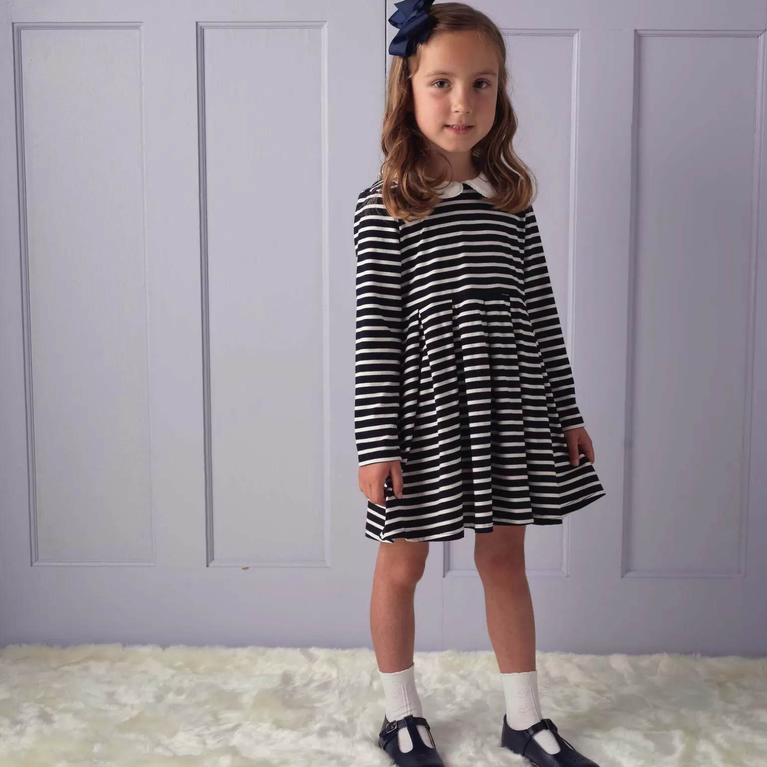 Rachel Riley Long Sleeved Breton Striped Jersey Dress | Girl Dresses