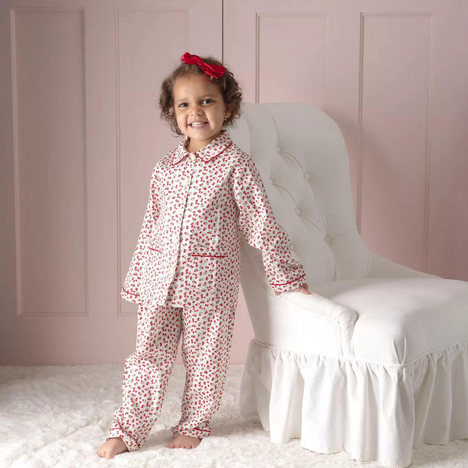 Rachel Riley Mini Strawberry Print Ls Pyjamas | Girl Pyjamas & Nightdresses