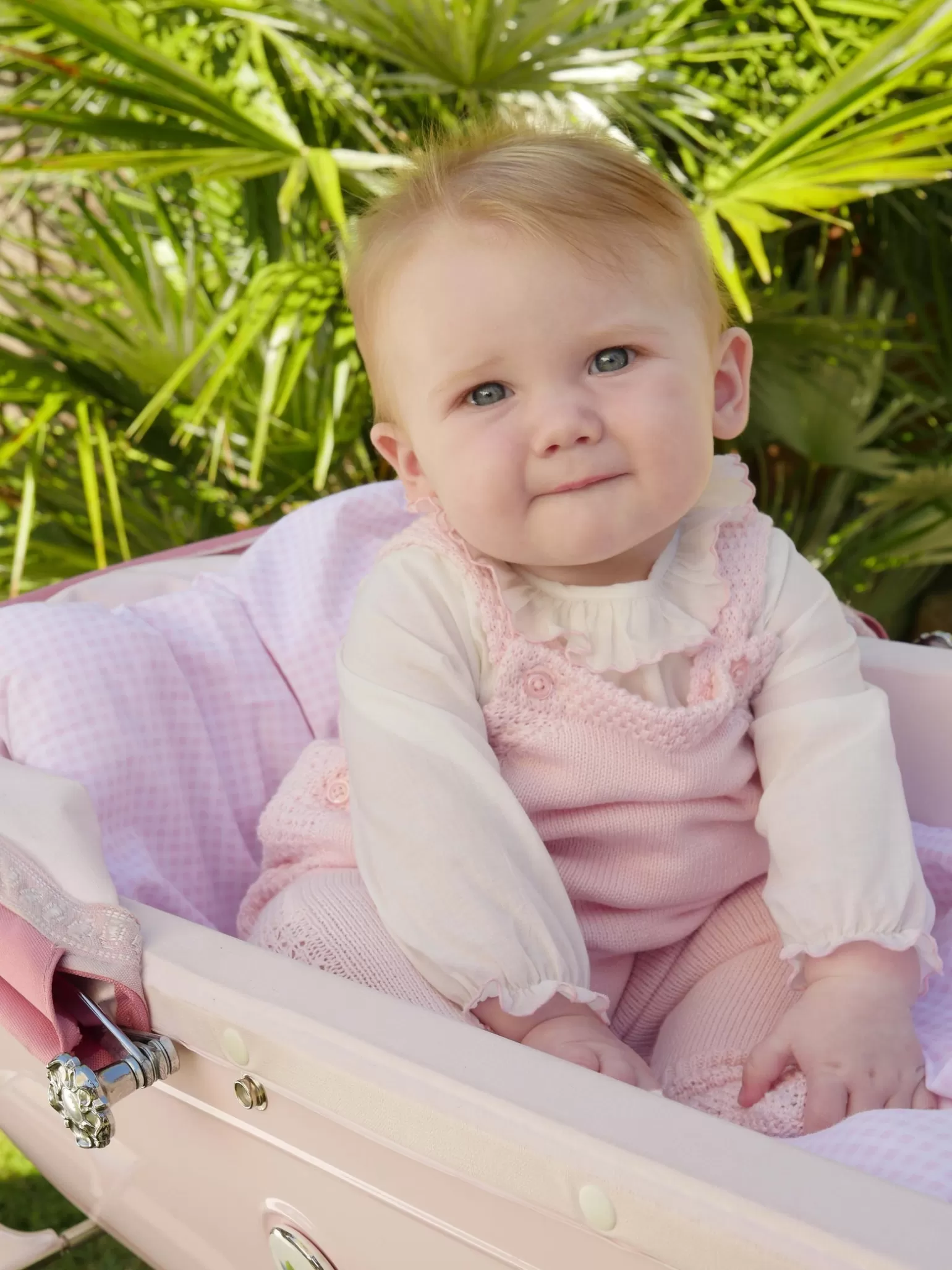 Rachel Riley Moss Stitch Strap Romper | Baby Girl Dungarees