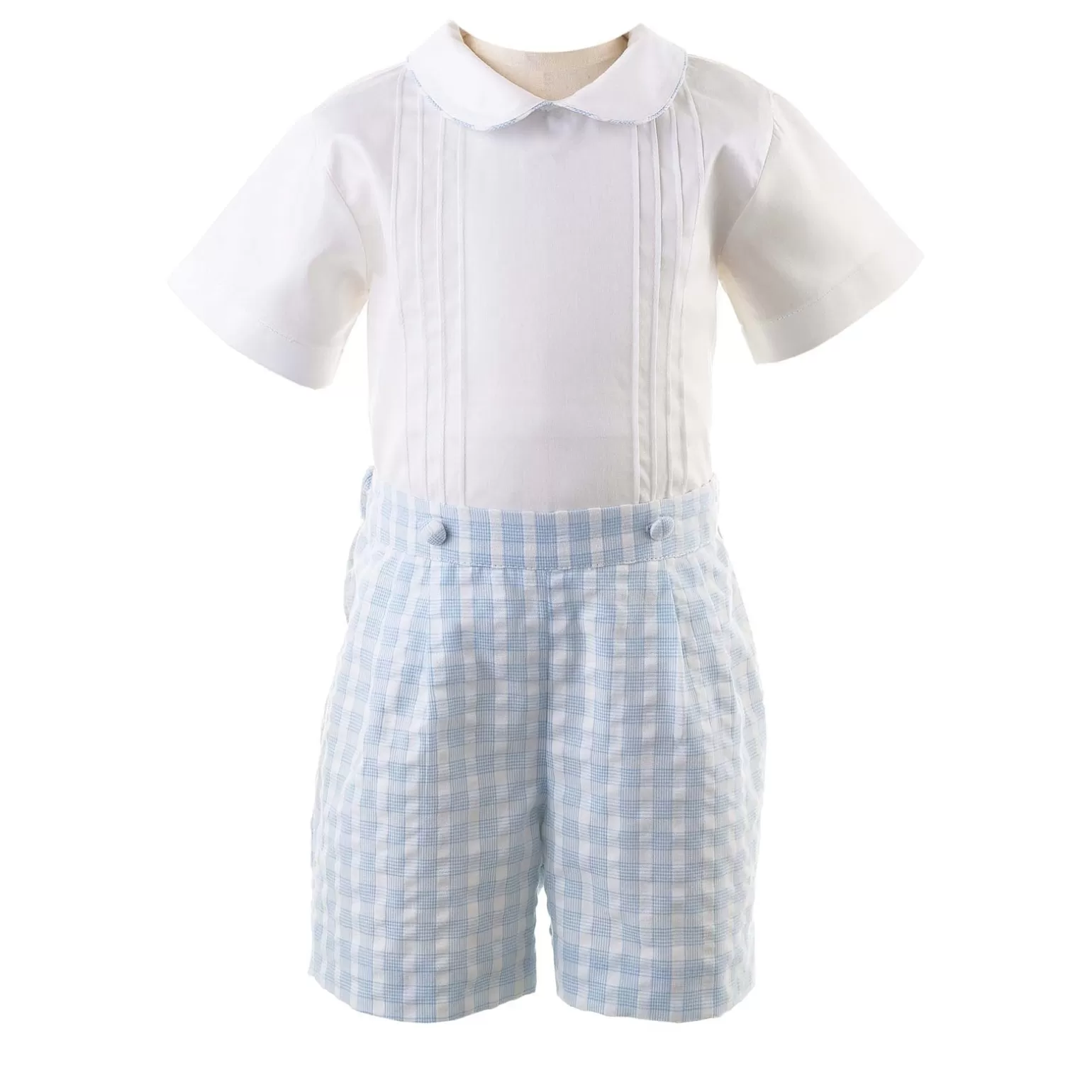 Rachel Riley Pin Tuck Shirt & Checked Short Set | Baby Boy Sets & Outfits