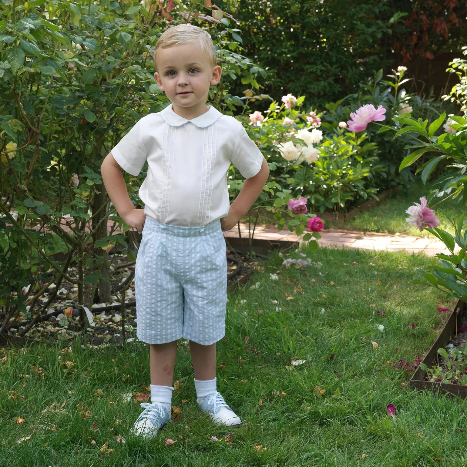 Rachel Riley Pin Tuck Shirt & Checked Short Set | Baby Boy Sets & Outfits