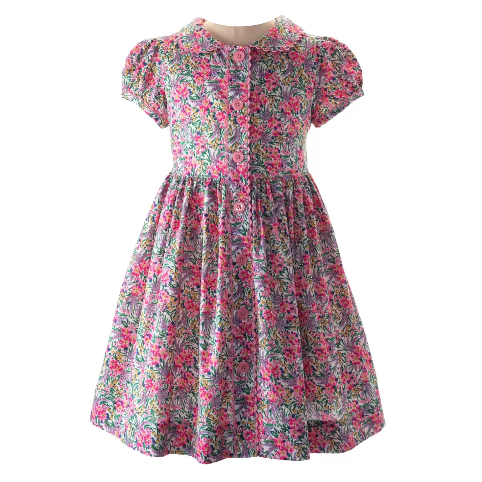 Rachel Riley Pink Floral Button-Front Dress | Girl Dresses