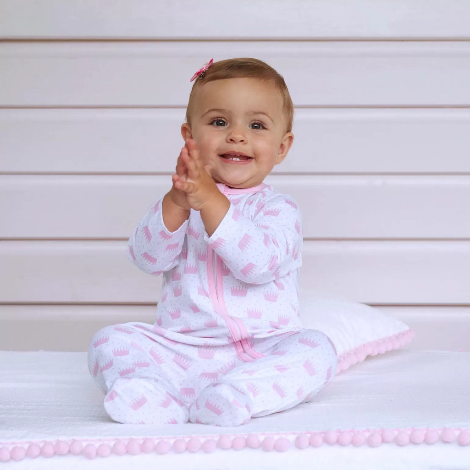 Rachel Riley Pink Polka Dot Crown Babygro | Baby Girl Babygros & Babysuits