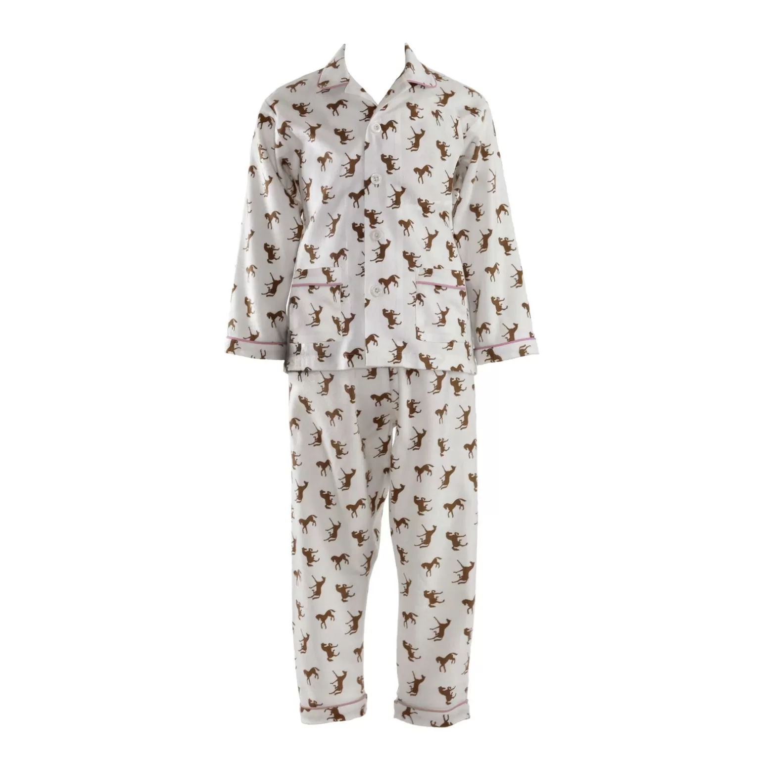 Rachel Riley Pink Trim Horse Print Flannel Pyjamas | Girl Pyjamas & Nightdresses
