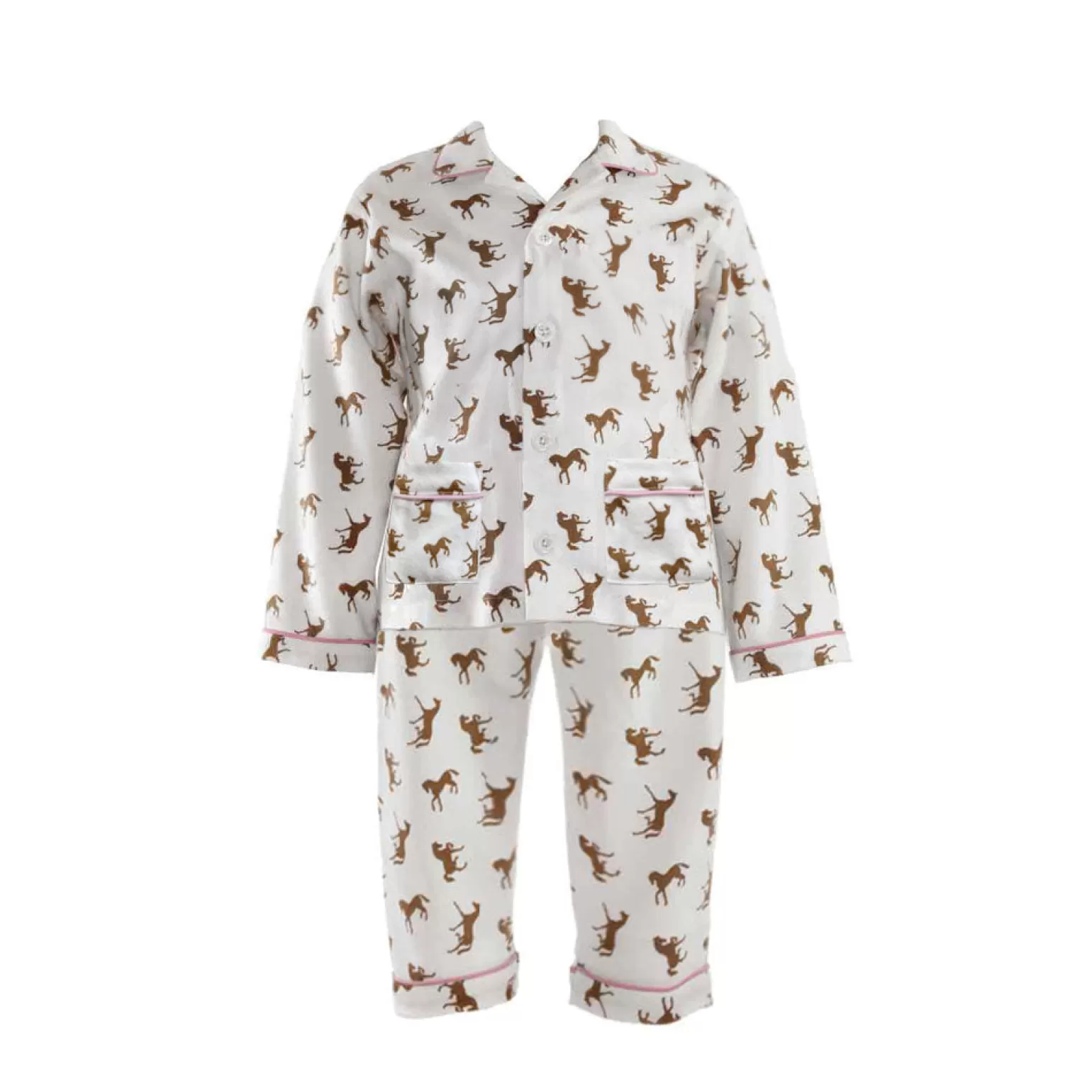 Rachel Riley Pink Trim Horse Print Flannel Pyjamas | Baby Girl Pyjamas