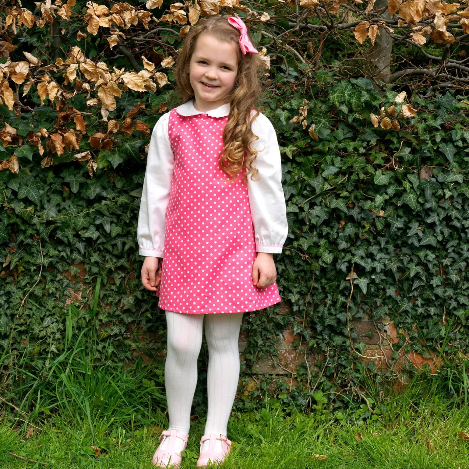Rachel Riley Polka Dot Babycord Pinafore | Girl Dresses