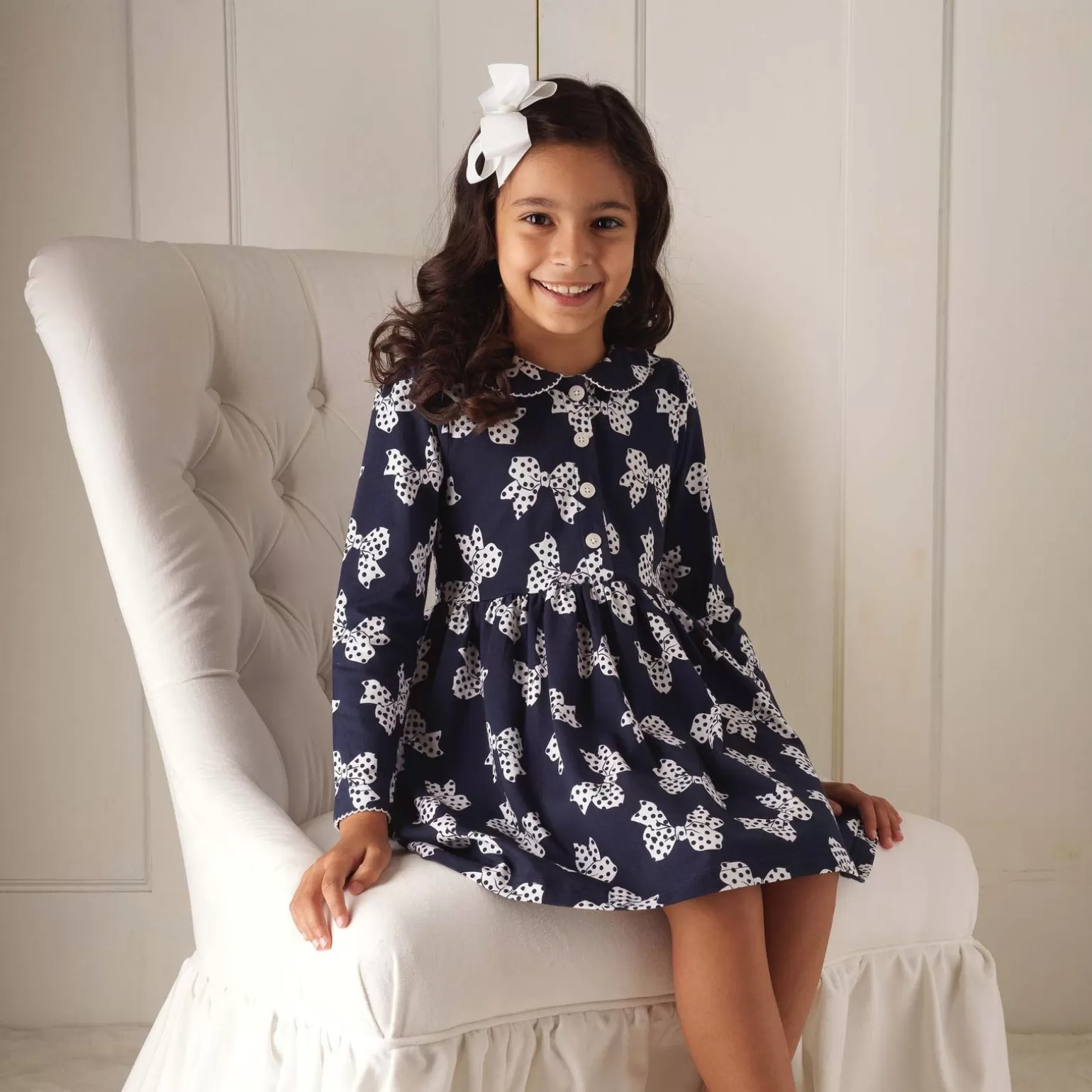 Rachel Riley Polka Dot Bow Jersey Dress | Girl Dresses
