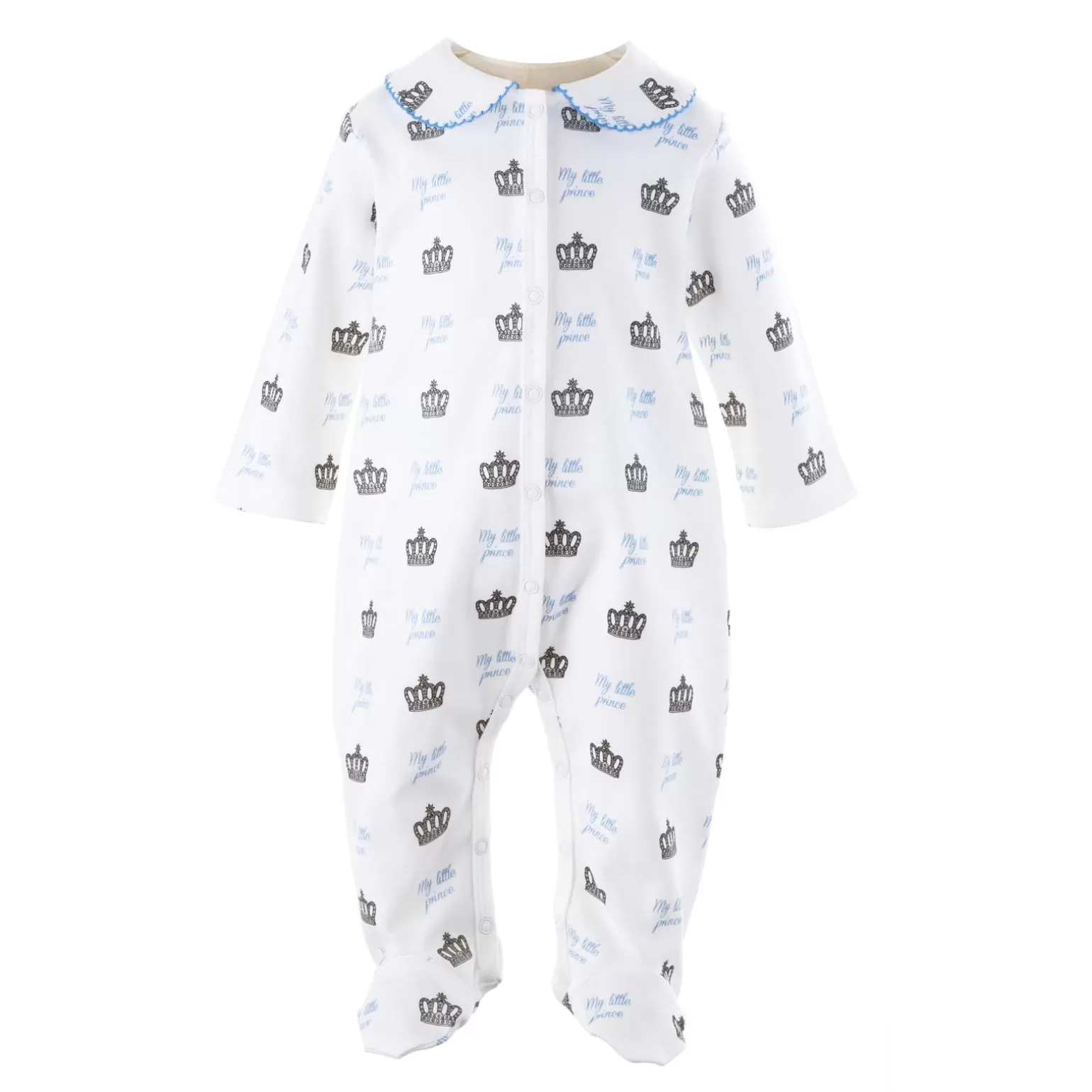 Rachel Riley Prince Crown Print Babygro | Baby Boy Babygros & Babysuits