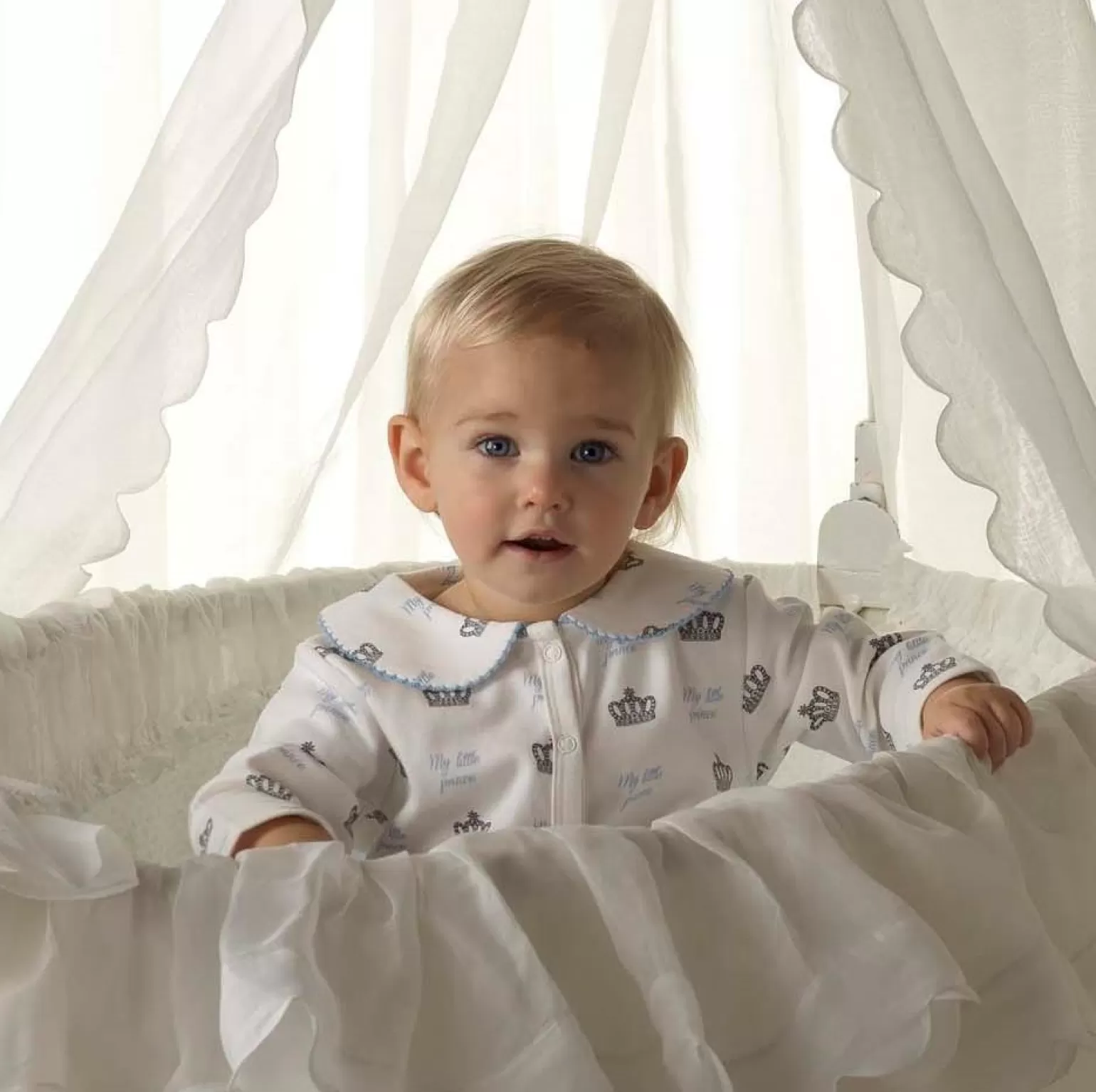 Rachel Riley Prince Crown Print Babygro | Baby Boy Babygros & Babysuits