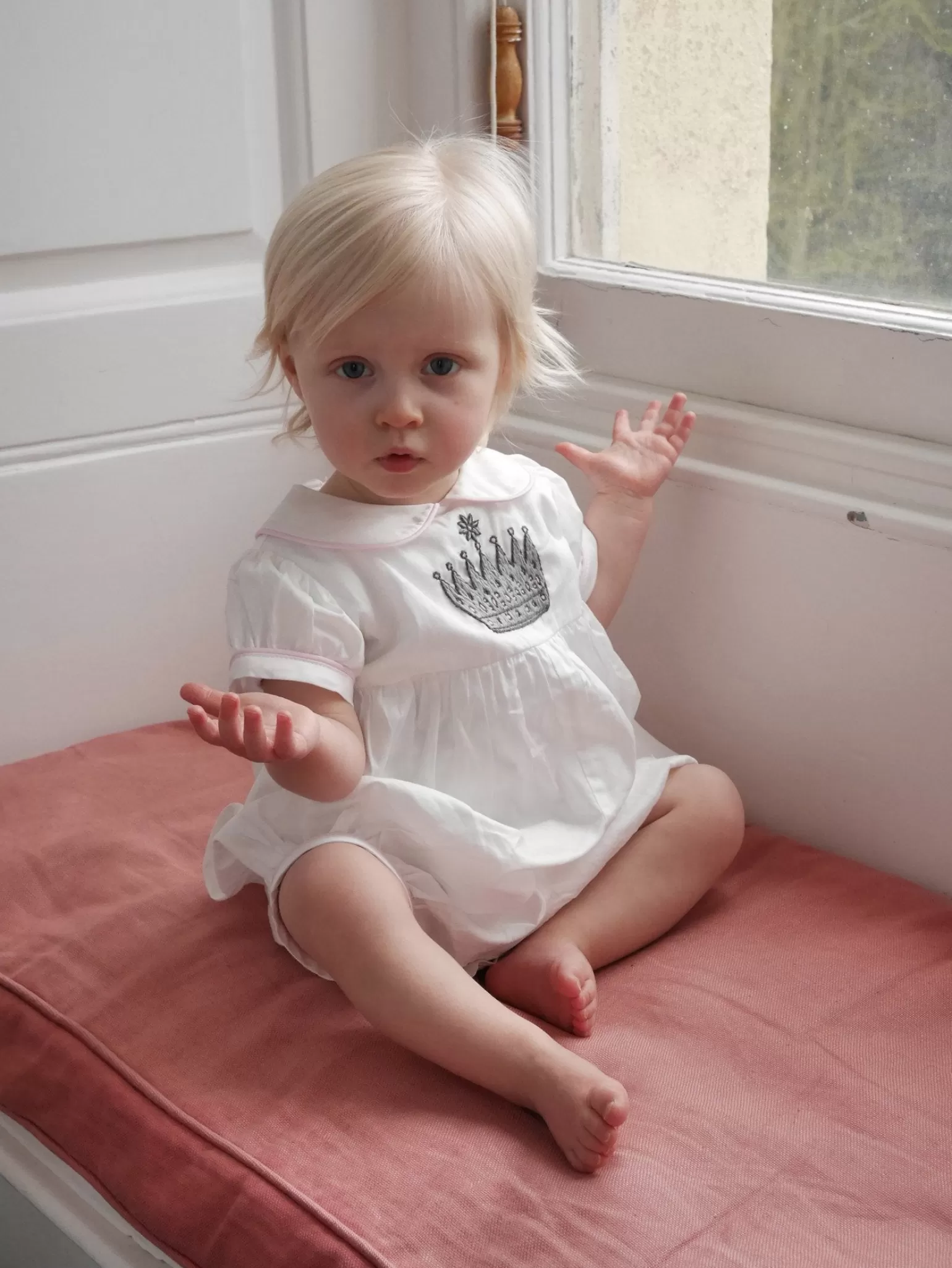 Rachel Riley Princess Crown Embroidered Babysuit | Baby Girl Babygros & Babysuits