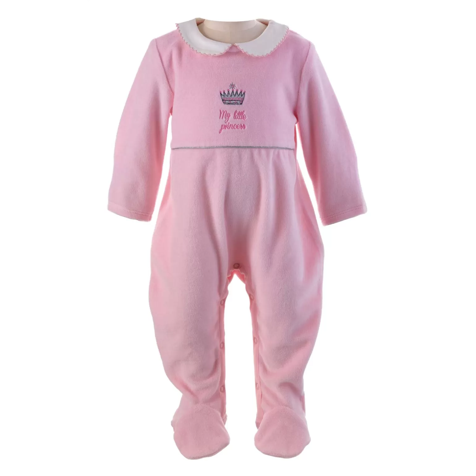 Rachel Riley Princess Embroidered Velour Babygro | Baby Girl Babygros & Babysuits