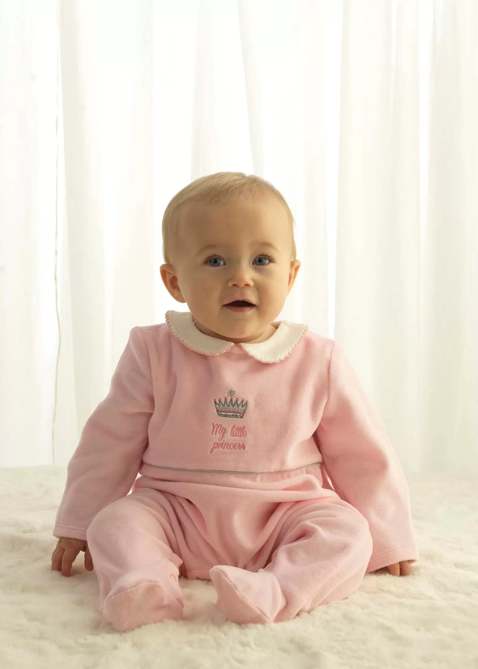 Rachel Riley Princess Embroidered Velour Babygro | Baby Girl Babygros & Babysuits