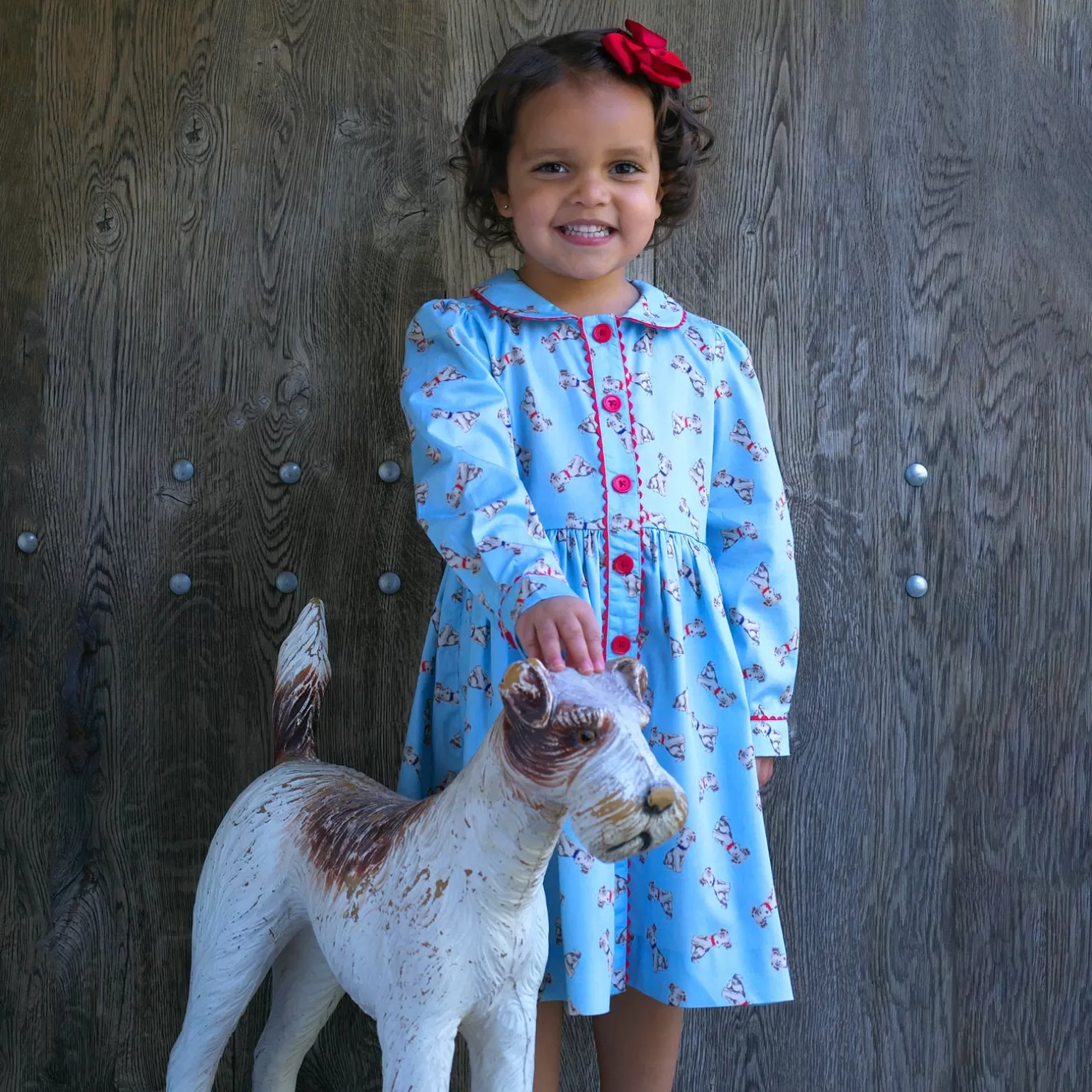 Rachel Riley Puppy Button-Front Dress | Girl Dresses