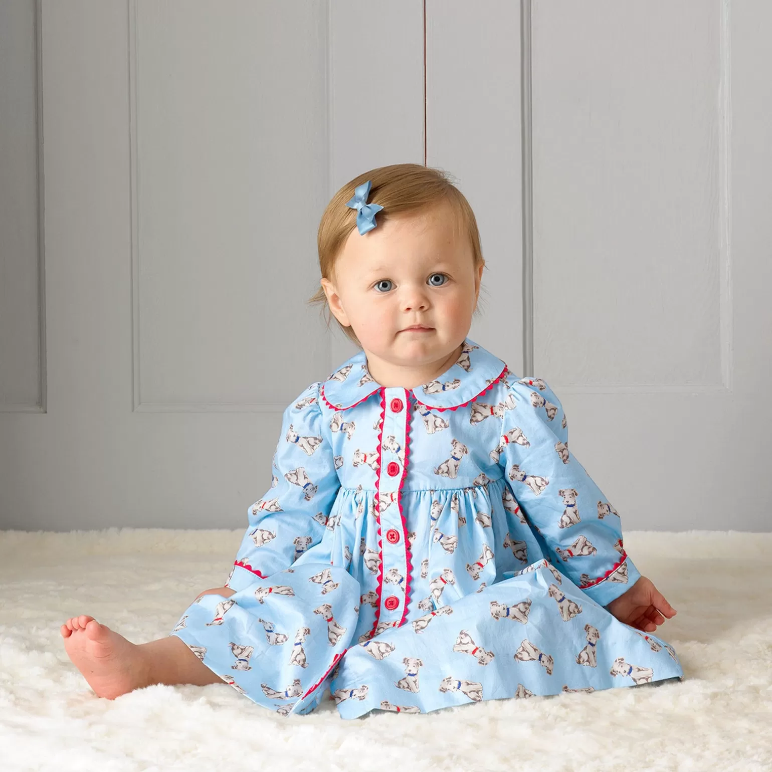 Rachel Riley Puppy Button-Front Dress & Bloomers | Baby Girl Dresses