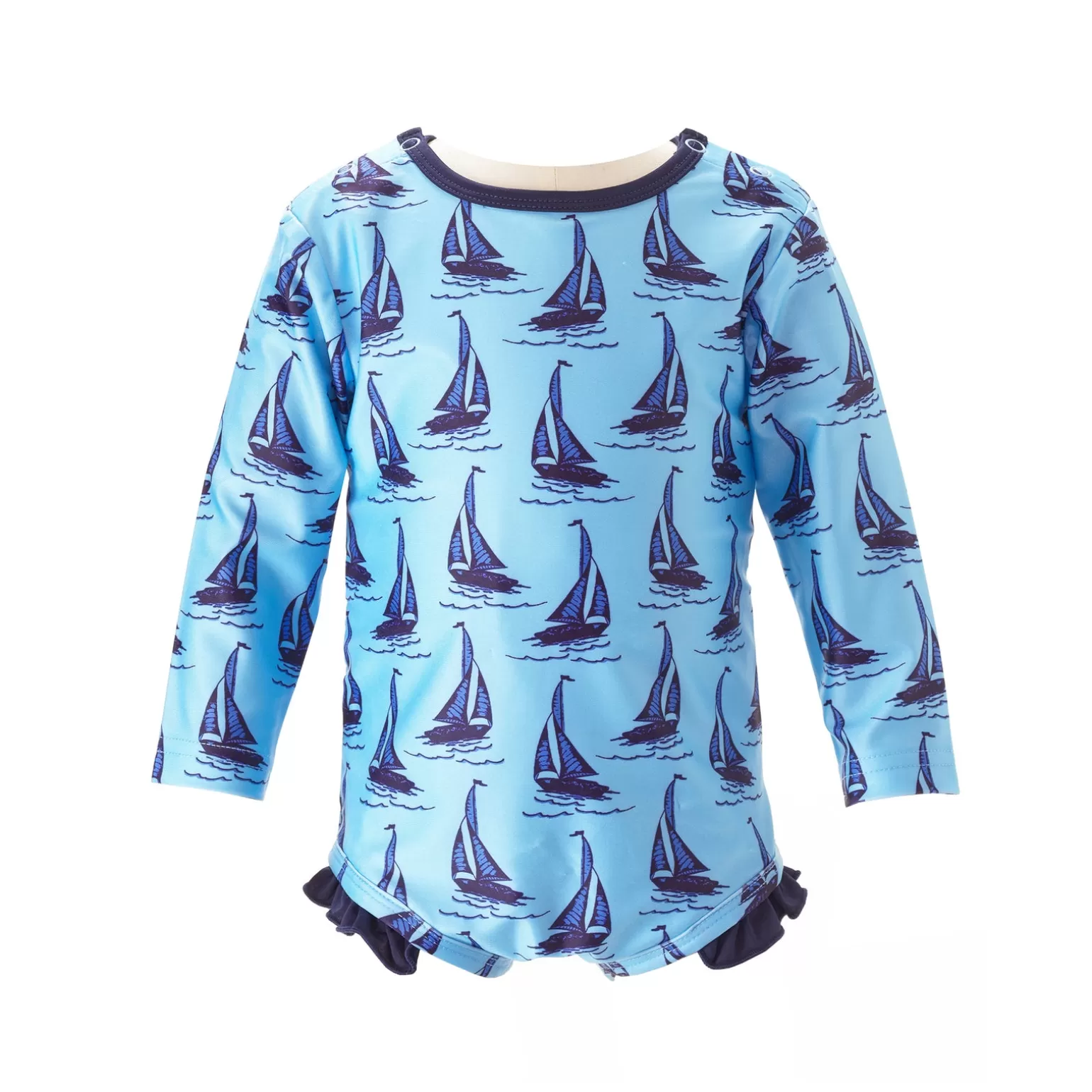 Rachel Riley Sailboat Frill Rash Guard Swimsuit | Baby Girl Swimwear