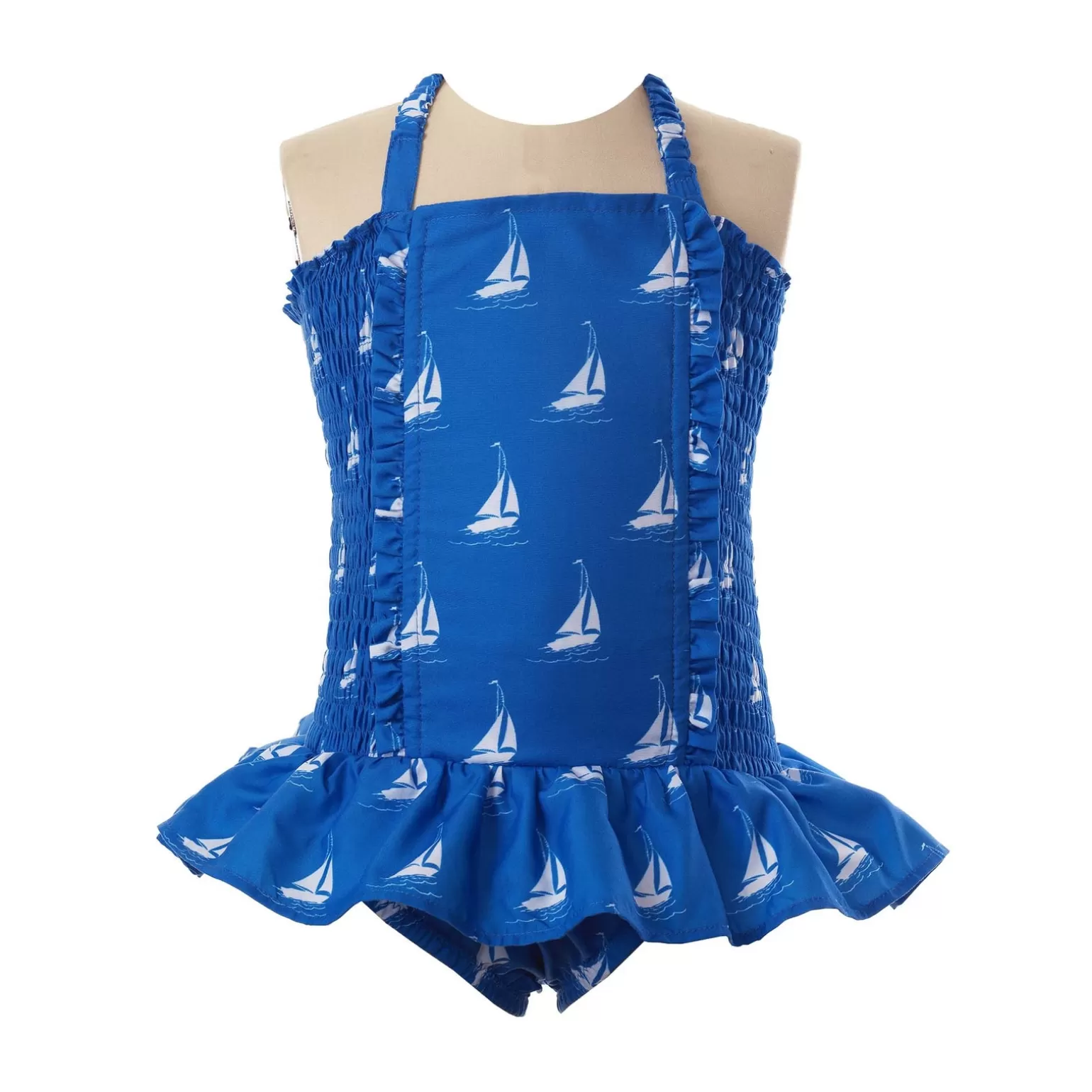 Rachel Riley Sailboat Print Ruched Swimsuit | Girl Swim