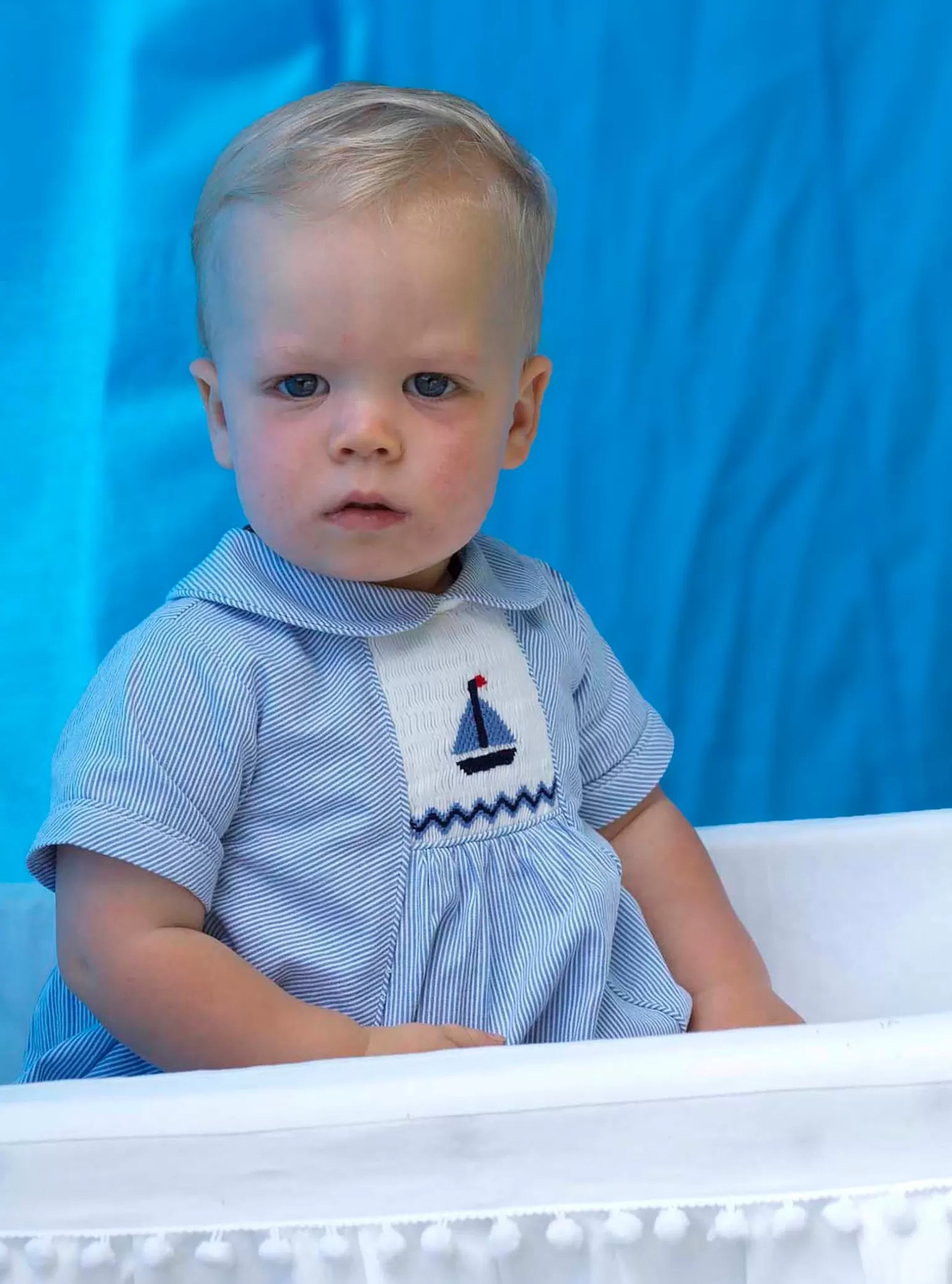 Rachel Riley Sailboat Smocked Babysuit | Baby Boy Newborn