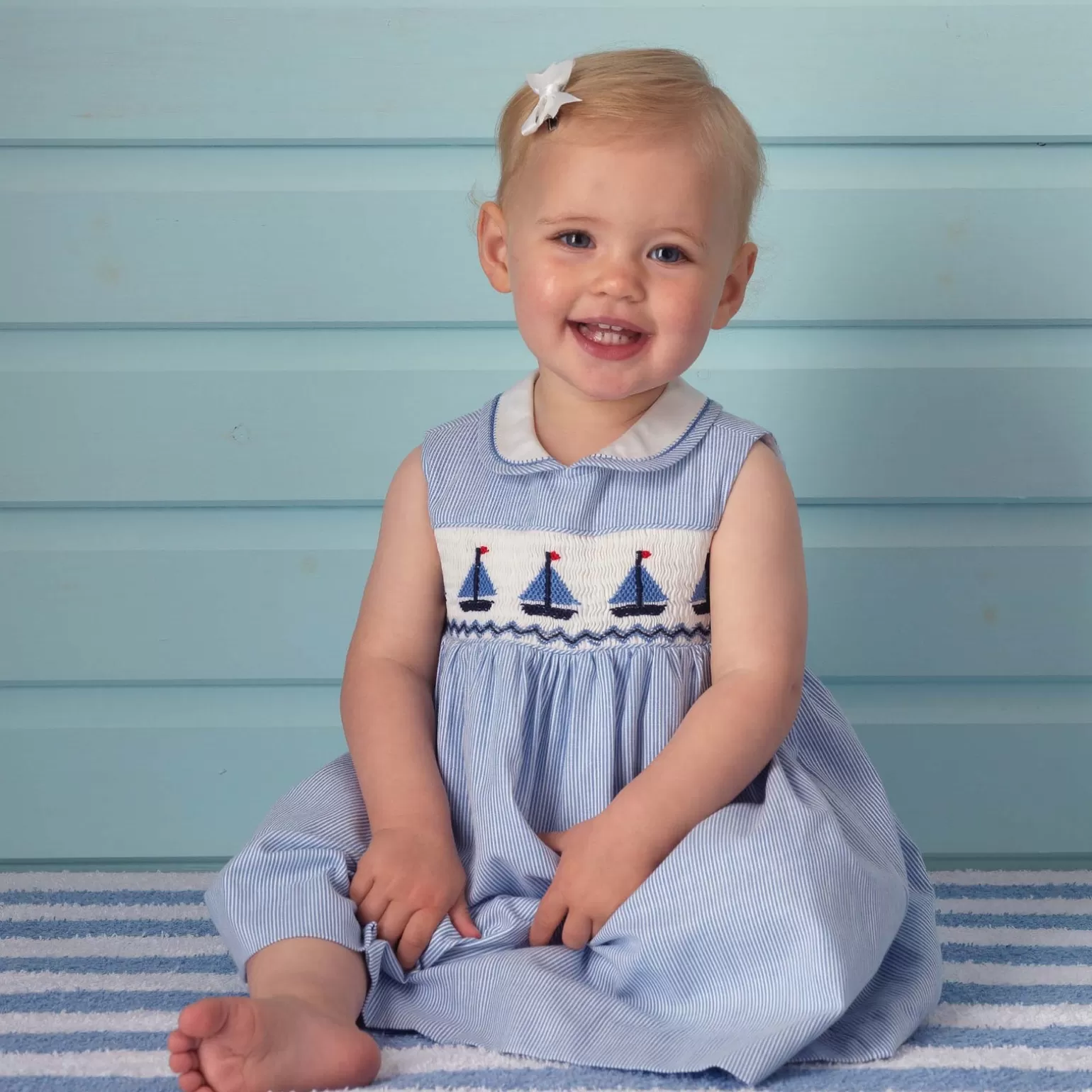 Rachel Riley Sailboat Smocked Dress & Bloomers | Baby Girl Dresses