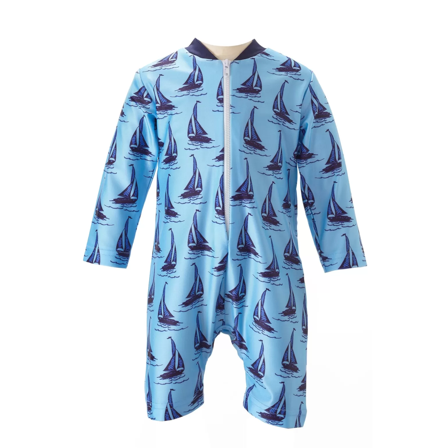 Rachel Riley Sailboat Zip Up Rash Guard | Baby Boy Swimwear