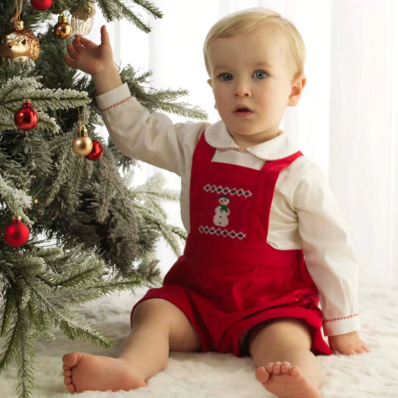 Rachel Riley Snowman Smocked Dungaree Set | Baby Boy Dungarees
