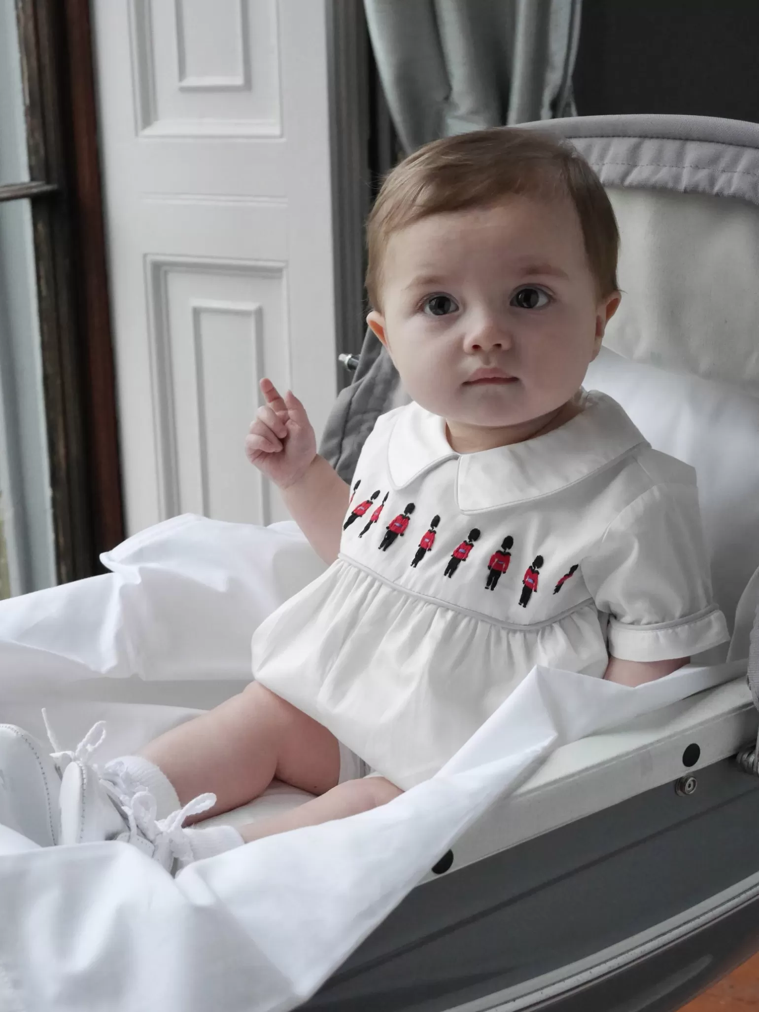 Rachel Riley Soldier Embroidered Babysuit | Baby Boy Babygros & Babysuits
