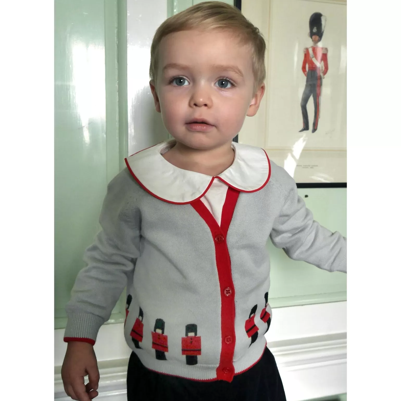 Rachel Riley Soldier Intarsia Cardigan | Baby Boy Knitwear