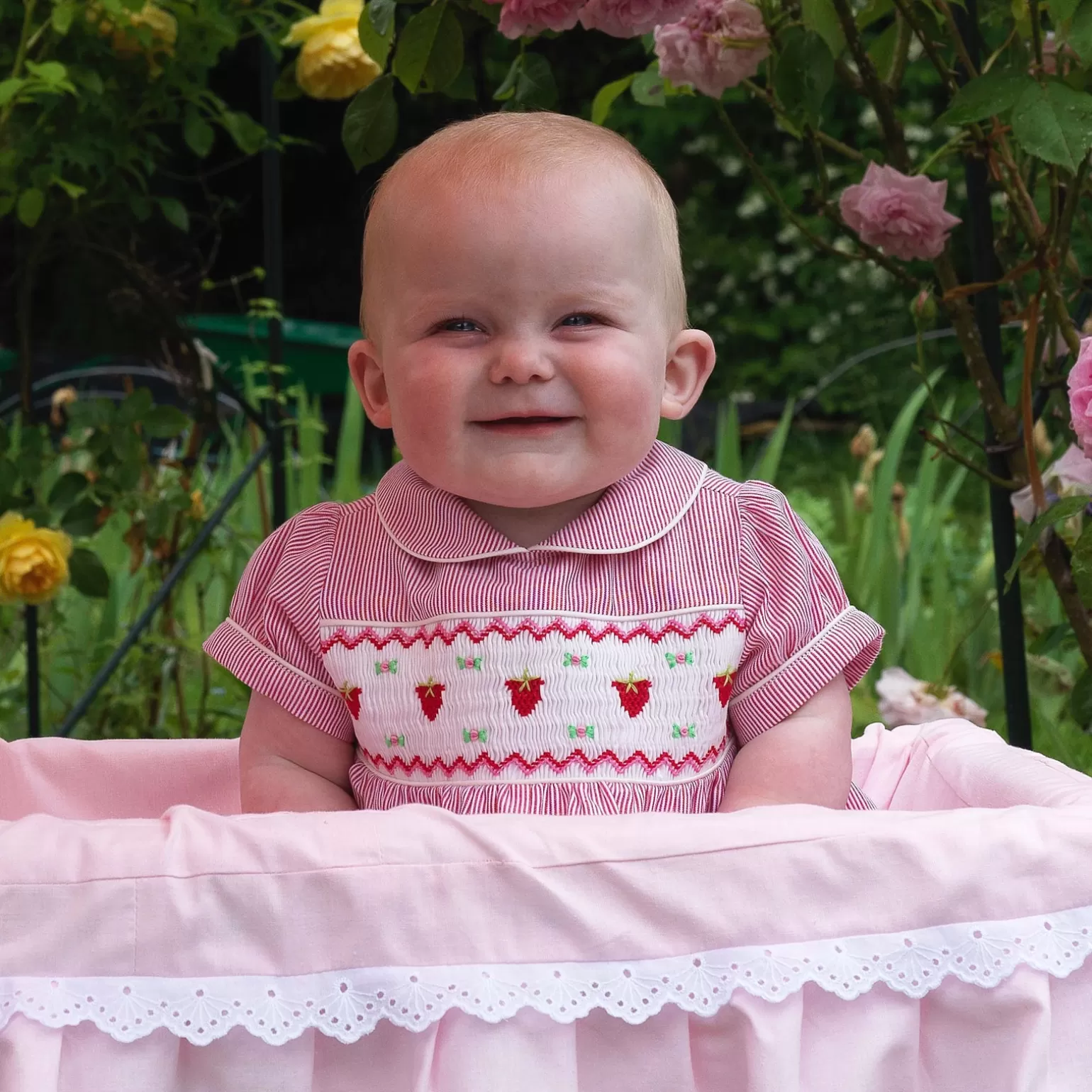 Rachel Riley Strawberry Smocked Babysuit | Baby Girl Newborn