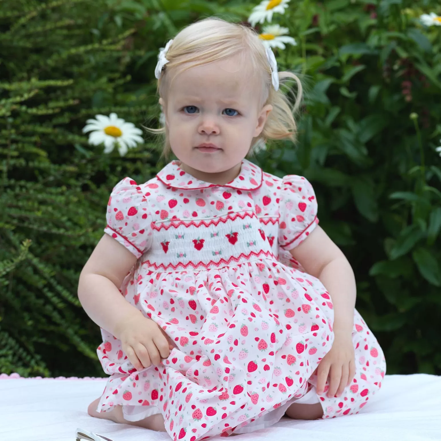 Rachel Riley Strawberry Smocked Dress & Bloomers | Baby Girl Dresses