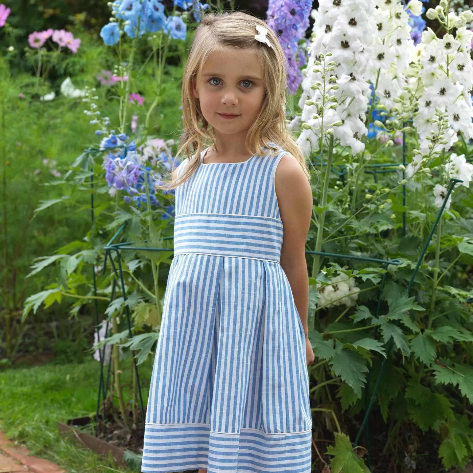 Rachel Riley Striped Oxford Pleated Dress | Girl Dresses