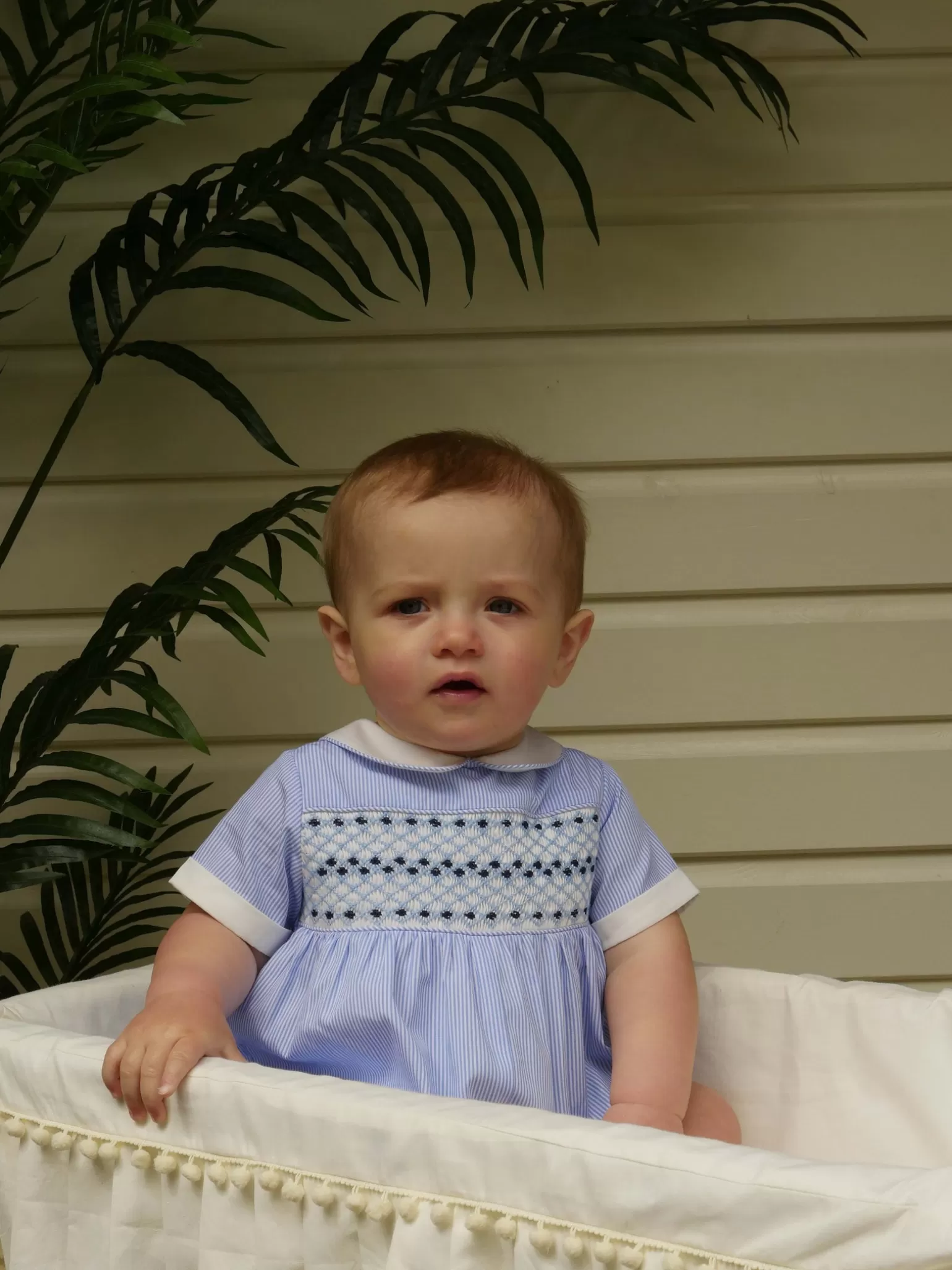 Rachel Riley Striped Smocked Babysuit | Baby Boy Babygros & Babysuits